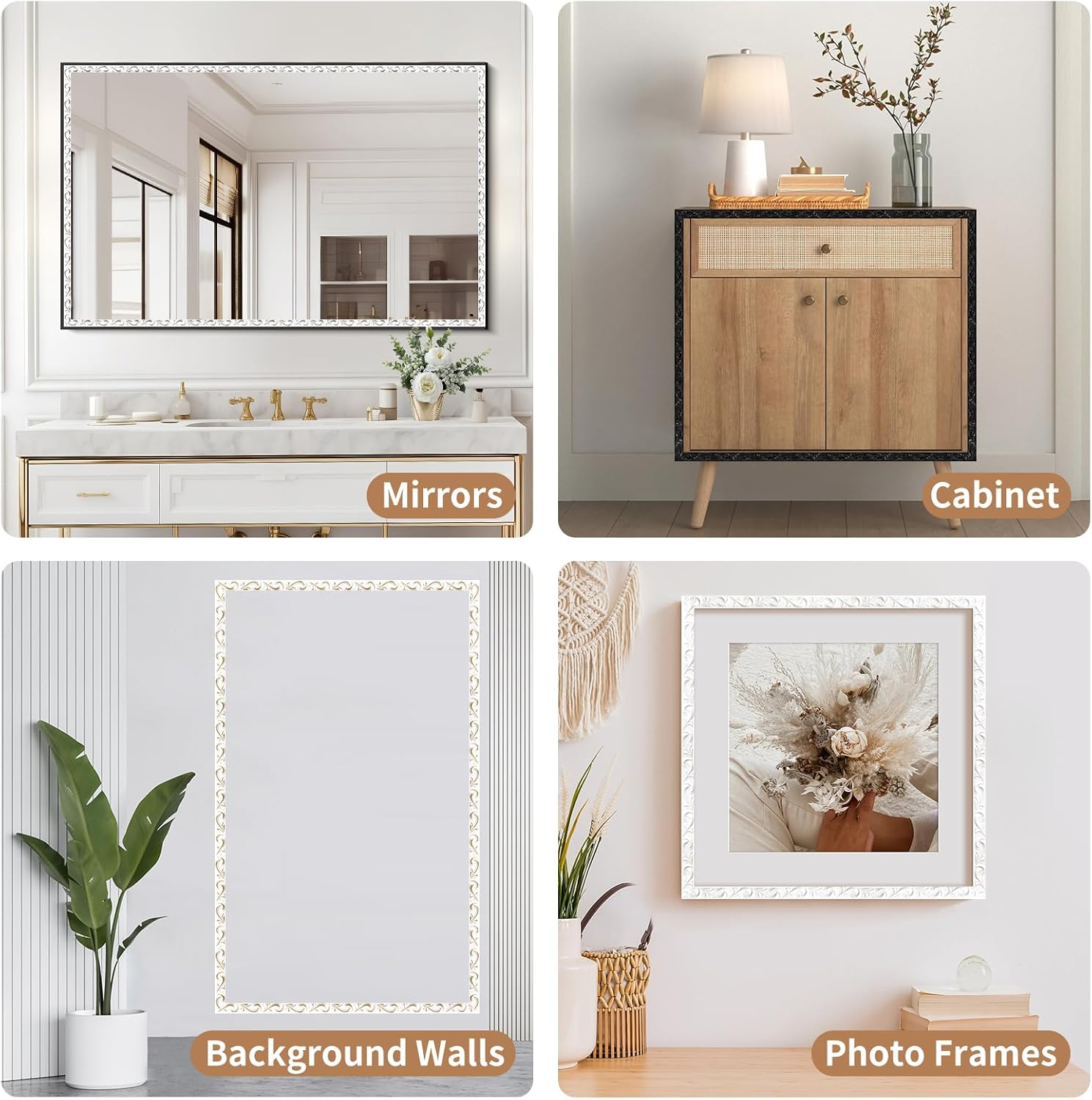 6 Meters Peel and Stick Wall Trim, 3D Moulding Trim, Self-Adhesive Ceiling Coving for Mirror Frames, Cabinet Doors, Door Frames, Ceilings, Home Decorations(Champagne Gold) image number 6