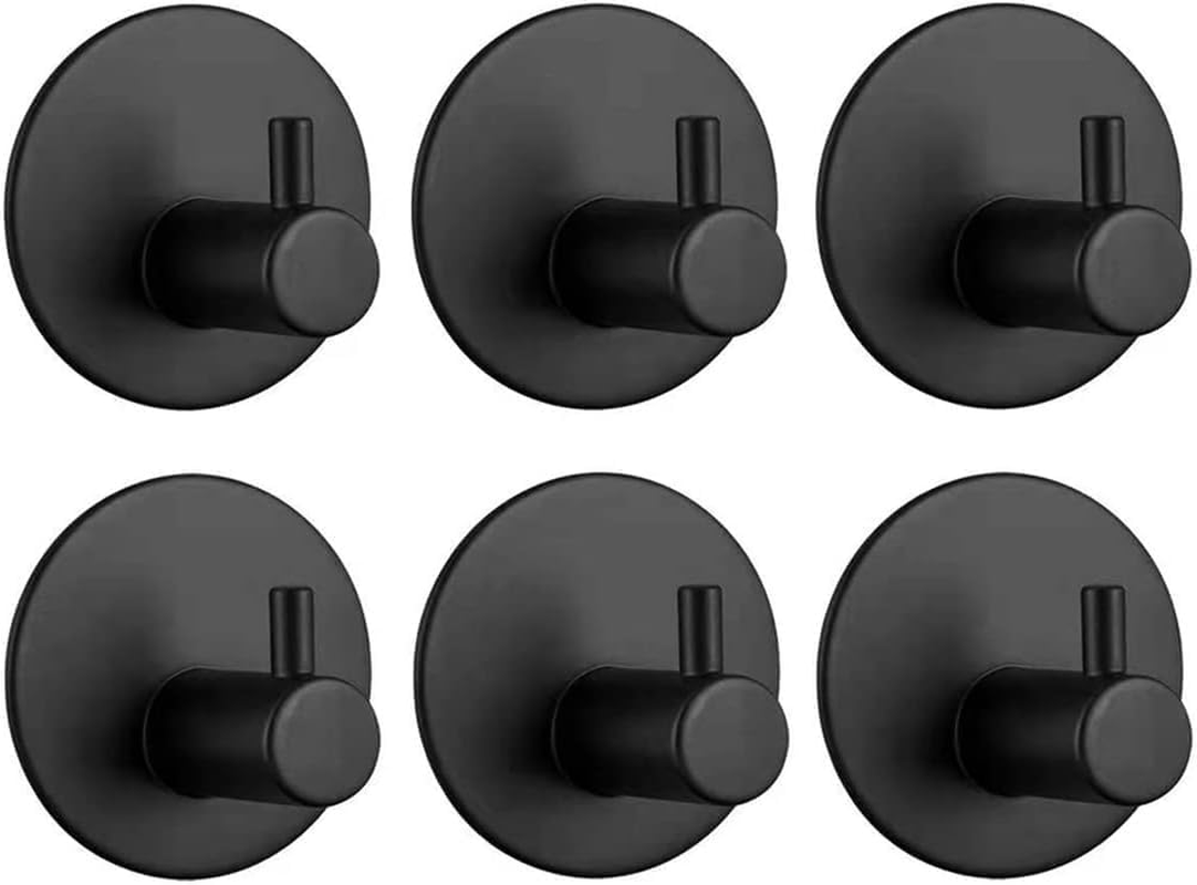 Stylora 6PCS Black Shower Hooks for inside Shower Rust Resistant Waterproof Hooks Stainless Steel Wall Hooks Adhesive Towel Hooks for Bathrooms Metal Adhesive Hooks Kitchen Wall Hooks Holds 2KG