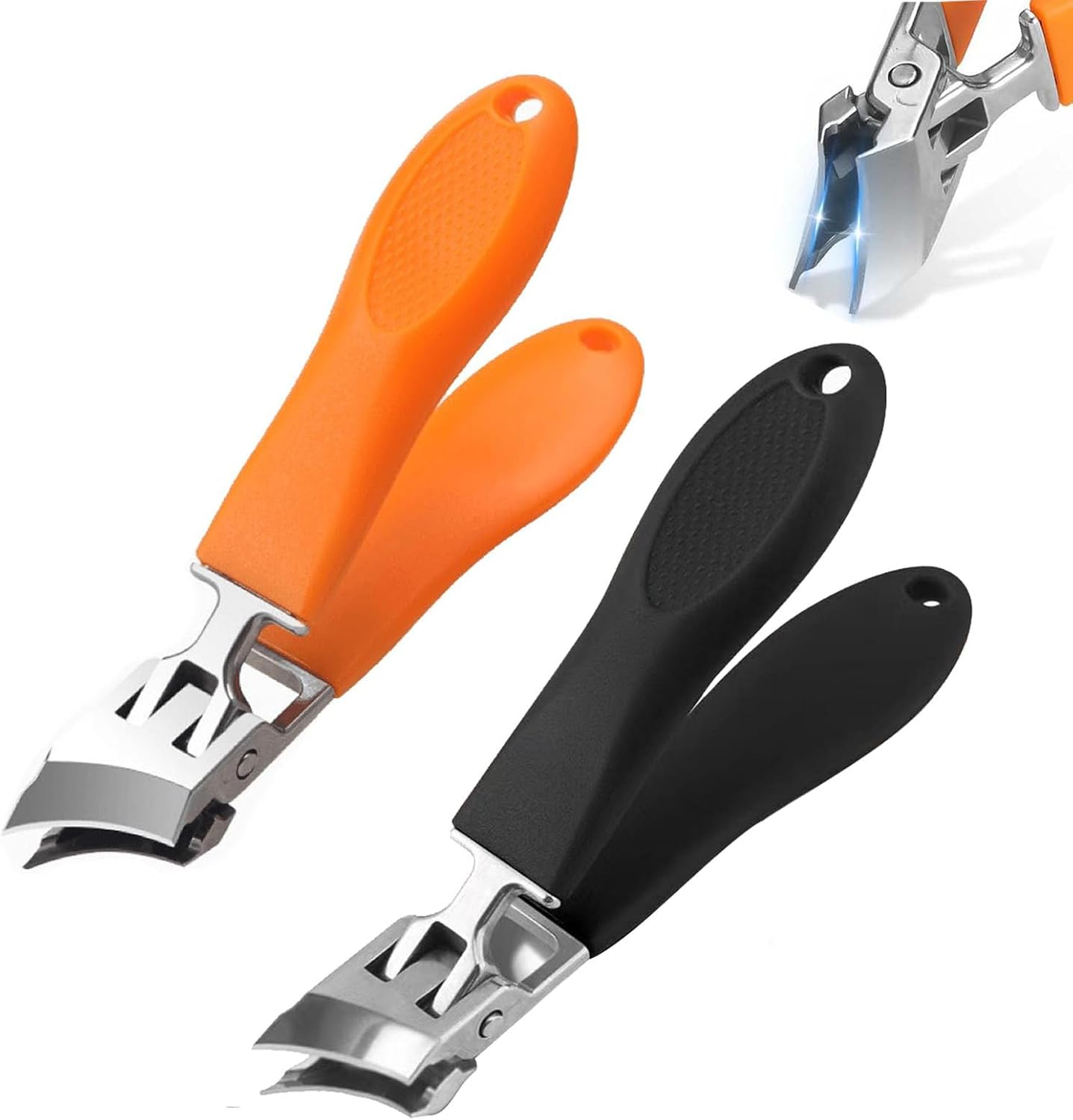 2PCS Wide Jaw Opening Anti-Splash Slanted Nail Clipper, Beveled Ingrown Nail Clippers,Toenail Clippers for Thick Toenails and Ingrown Nails,Long Handle Curved Blade for Seniors,Women and Men image number 2