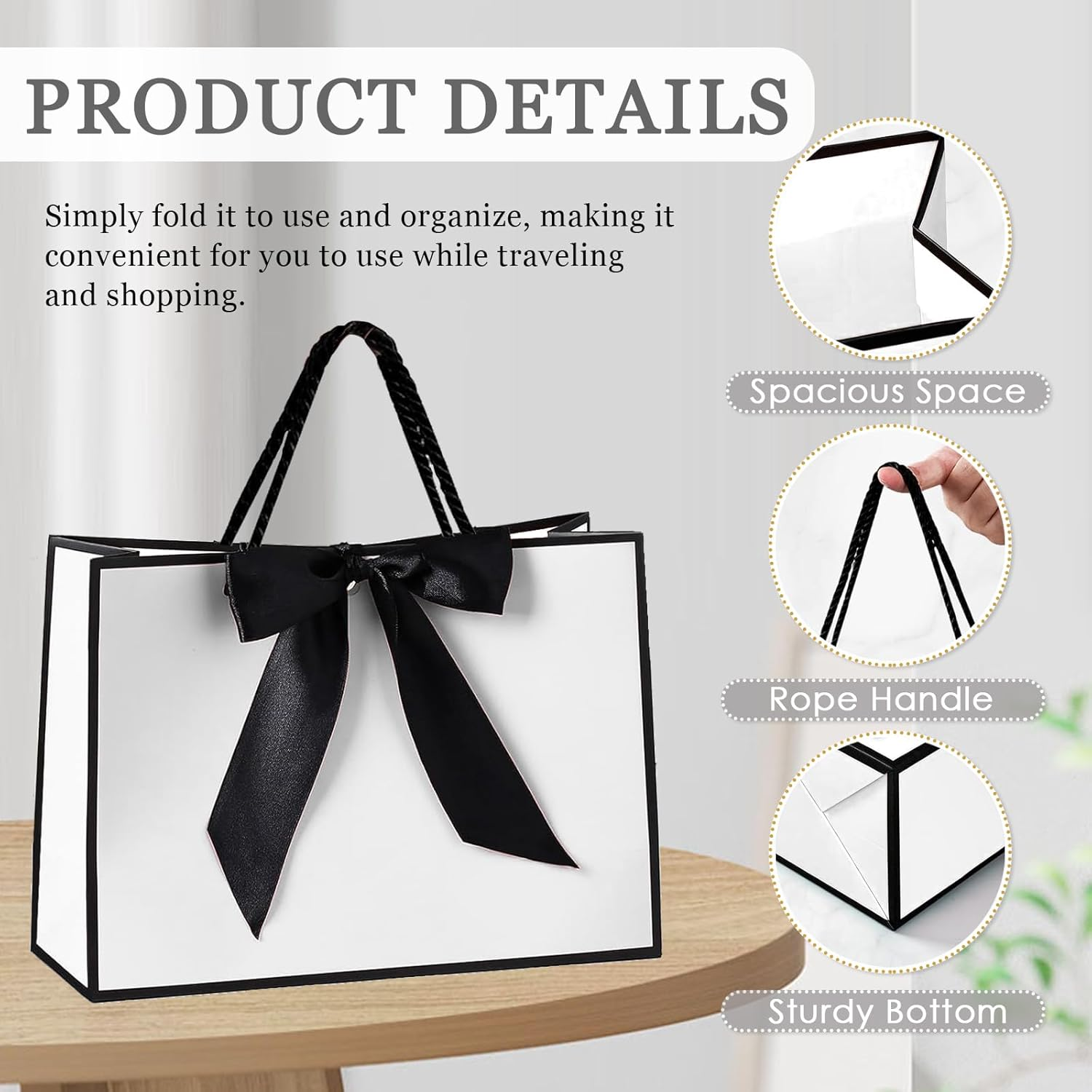 Jotia 3 Sets 28X20X10Cm Gift Bags with Bow Ribbon, Including 3Pcs Gift Bags with 6Pcs Tissue Paper 3 Greeting Cards, Paper Bag with Handle for Birthday Graduation Anniversary Christmas (White) - Pink image number 7