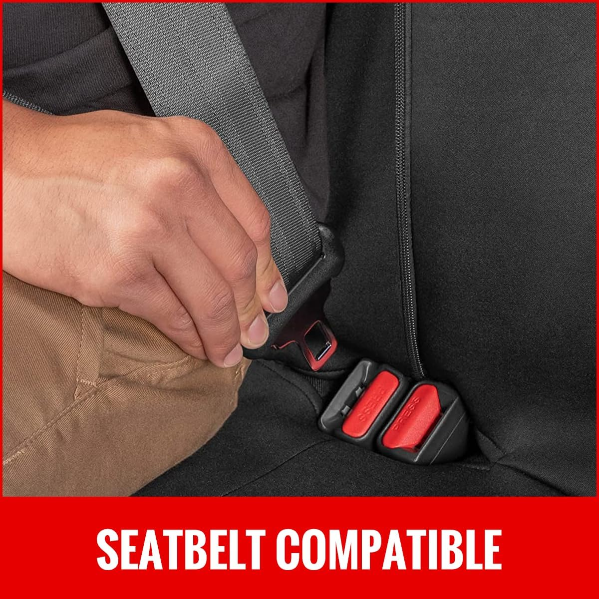 AUTOYOUTH Car Seat Covers Universal Fit Full Set Car Seat Protectors Tire Tracks Car Seat Accessories - 9PCS, Black/Red (Orange) image number 2