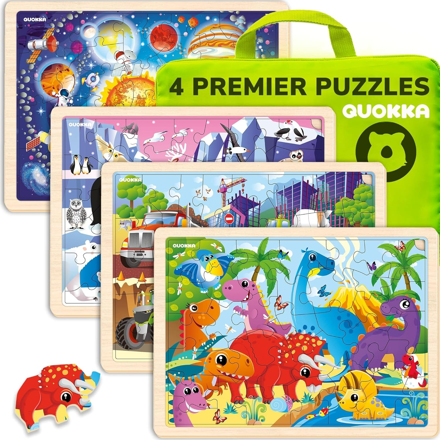 QUOKKA 4SET Puzzles for Kids Ages 4-6 - 48 Pcs Wooden Toddler Realistic Montessori Puzzles Ages 3-5 - Wild Animals Africa Ocean Farm Learning Games for Boys and Girls 4-8 Year Olds