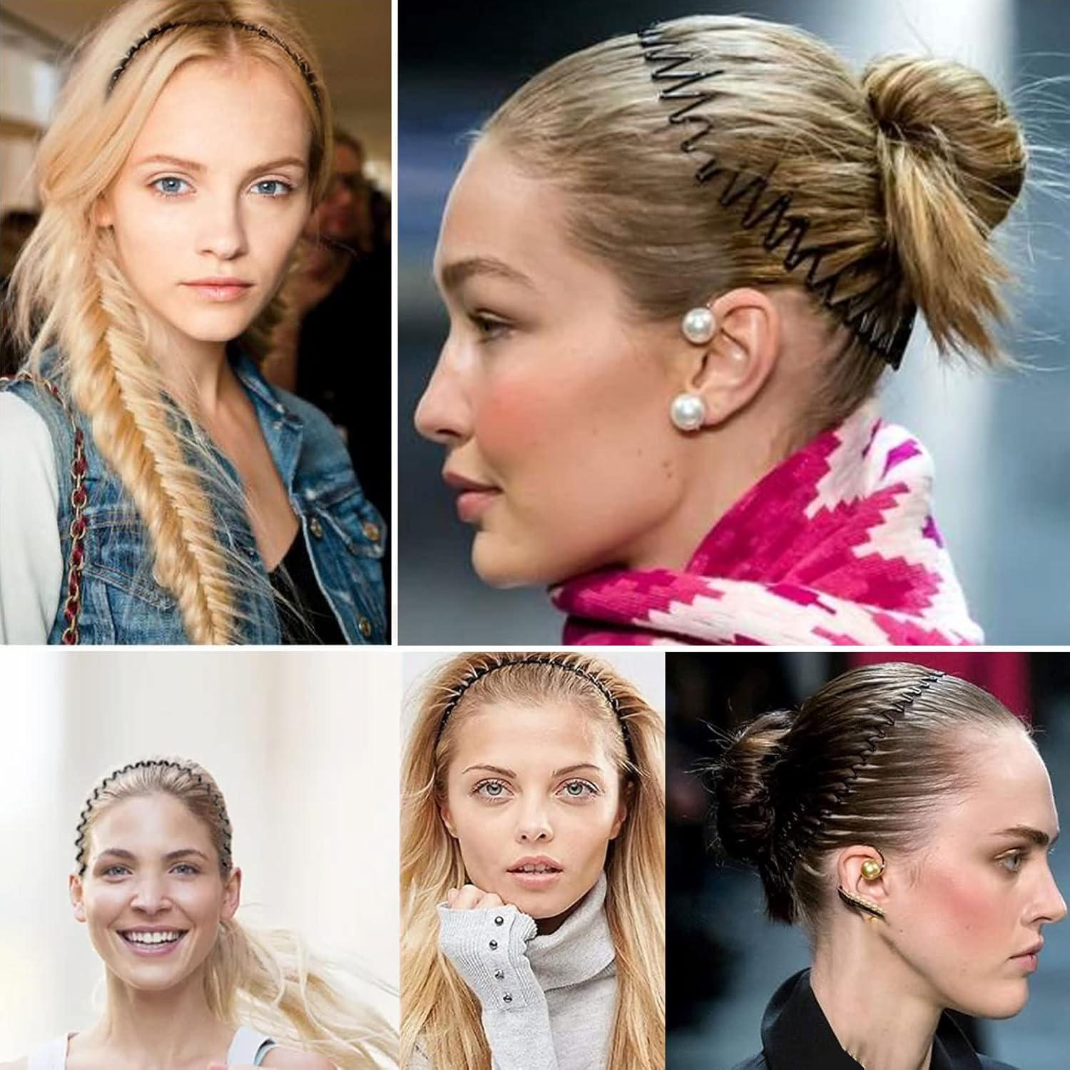 Pack of 12 Metal Headbands, Wave Hair Bands for Men and Women with Non-Slip Teeth, Black Non-Slip Elastic Fashion Headband Hair Styling Accessories for Sports, Fitness, Daily Makeup (Black) image number 5