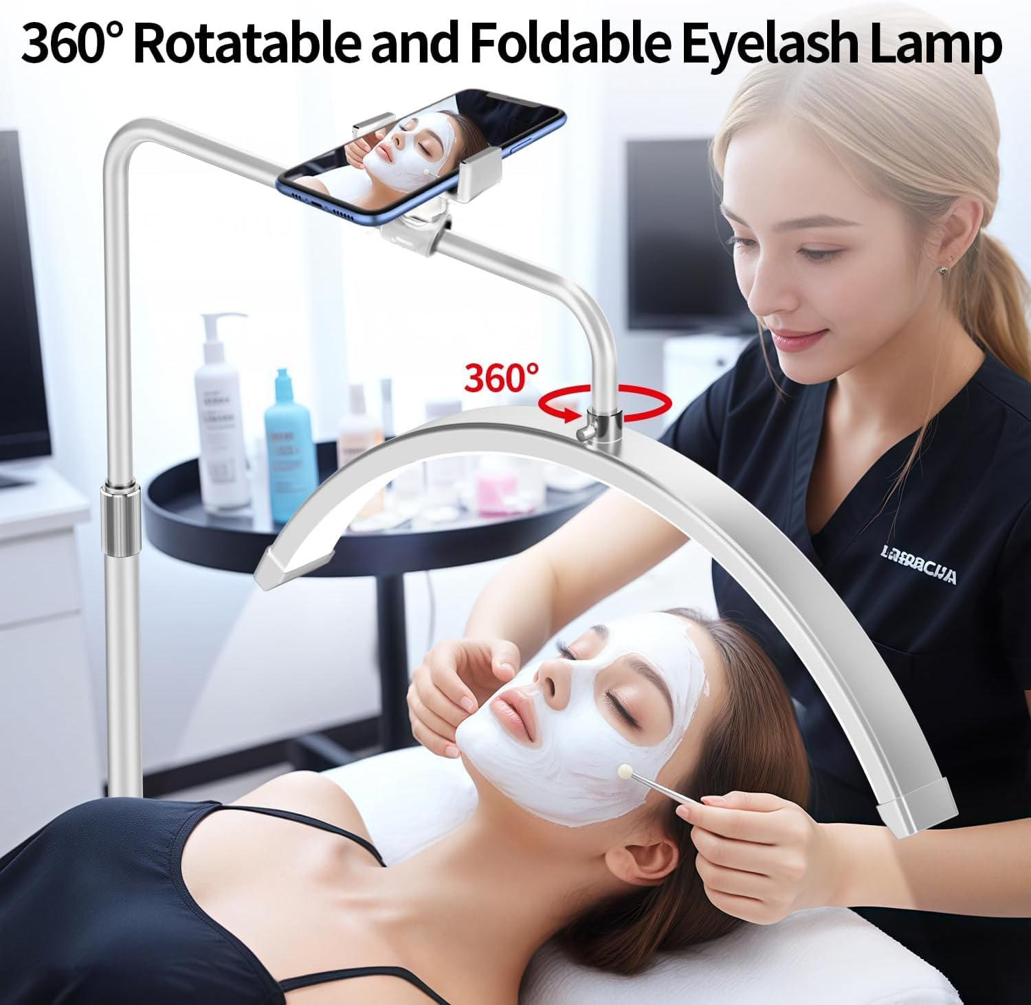 Lash Light, Lash Half Moon Light, for Eyelash Extensions, for Tattoo Artists, Nail Tech, Esthetician Cool, Warm Lamp with Adjustable Brightness & Height & Brightness. (White) image number 1