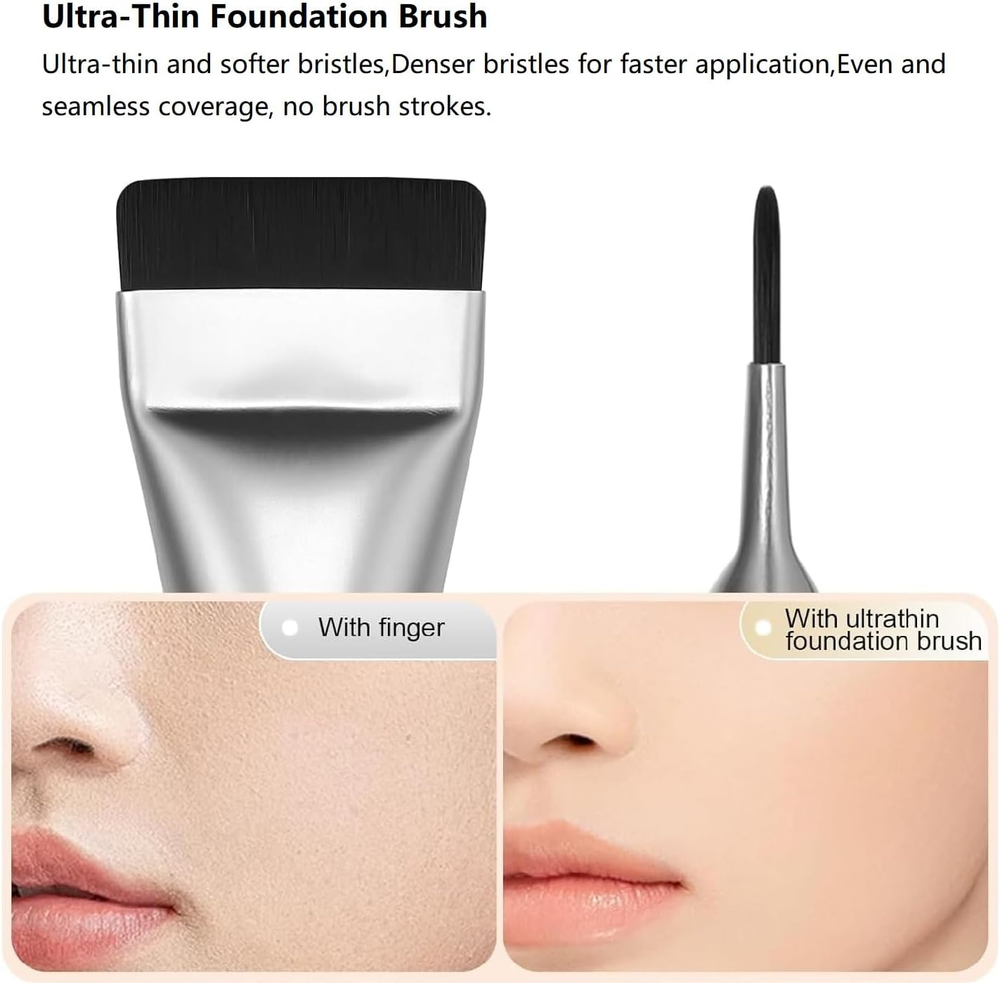 3Pcs Flat Foundation Brush,Face Mask Brush Makeup Spatula Facial Brush for Liquid Foundation Mask, 2 Flat Foundation Brushs & 1 Makeup Brush,Premium Face Korean Makeup Brush for Blending Cream（Silver/Black） image number 1