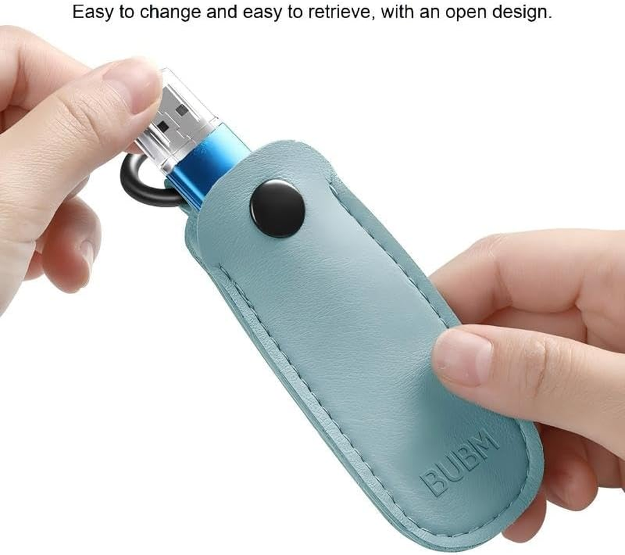 Microfiber Leather USB Flash Drive Case - anti Lost USB Flash Drive Holder Protective Cover with Keychain, Small Portable Storage Carrying Case for USB (Dark Blue) - Bean Green image number 6