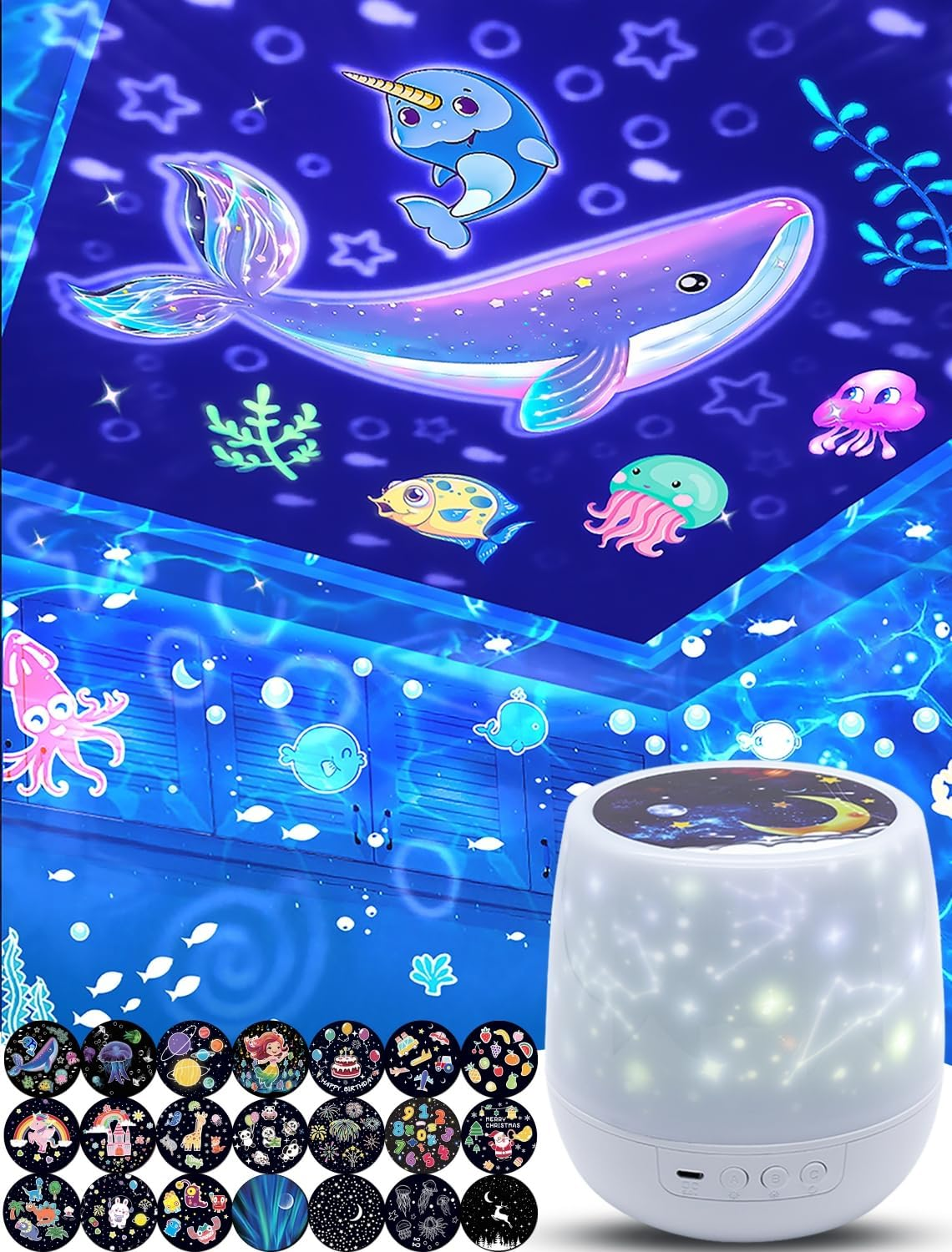 Projector Night Light for Kids + 21 Sets of Films, Night Light Projector for Bedroom, Ceiling, Kids Star Galaxy Projector with 360&deg; Rotation for Baby Girl Boy, Birthday, Christmas, Nursery, Room Decor image number 4