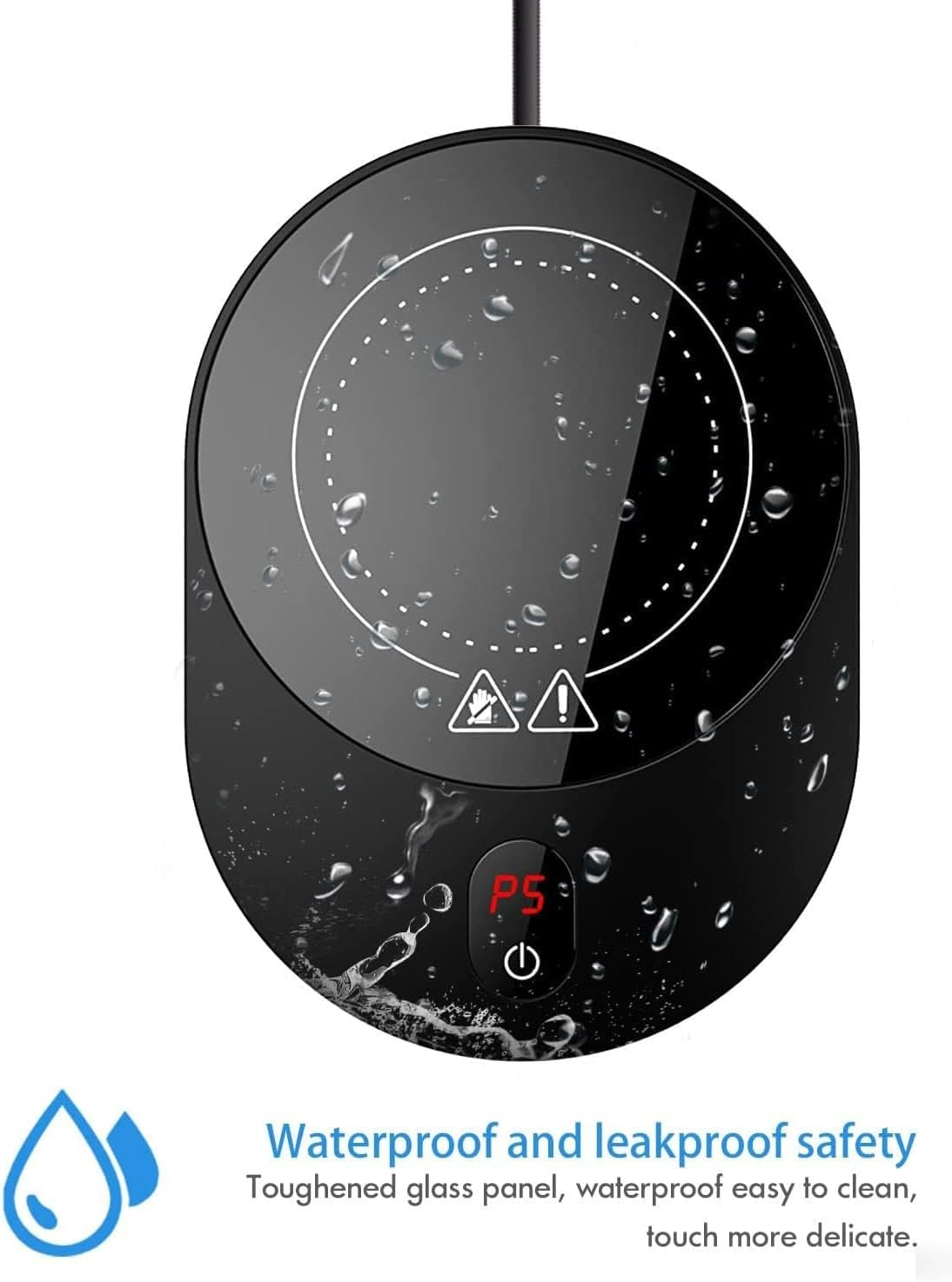 PYXISTIFY Coffee Mug Warmer &ndash; Electric Coaster with 5 Temp Gears up to 203 ℉ (95 ℃) &ndash; 12 Hrs Auto Shutoff & Waterproof Plate for Heating Tea, Cocoa, Milk &ndash; Smart Gravity Warming (Black - 50 Watt)