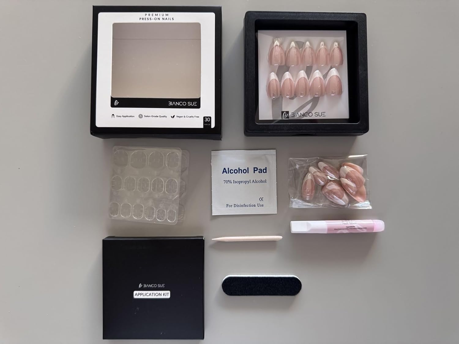 Press-On Nails | Metallic Cocoa Almond False Nails, Reusable Stick-On Fake Nails with Adhesive Tabs and Glue | Salon-Grade Quality | Transparent Storage Box | 15 Sizes - 30 Nail Kit image number 2