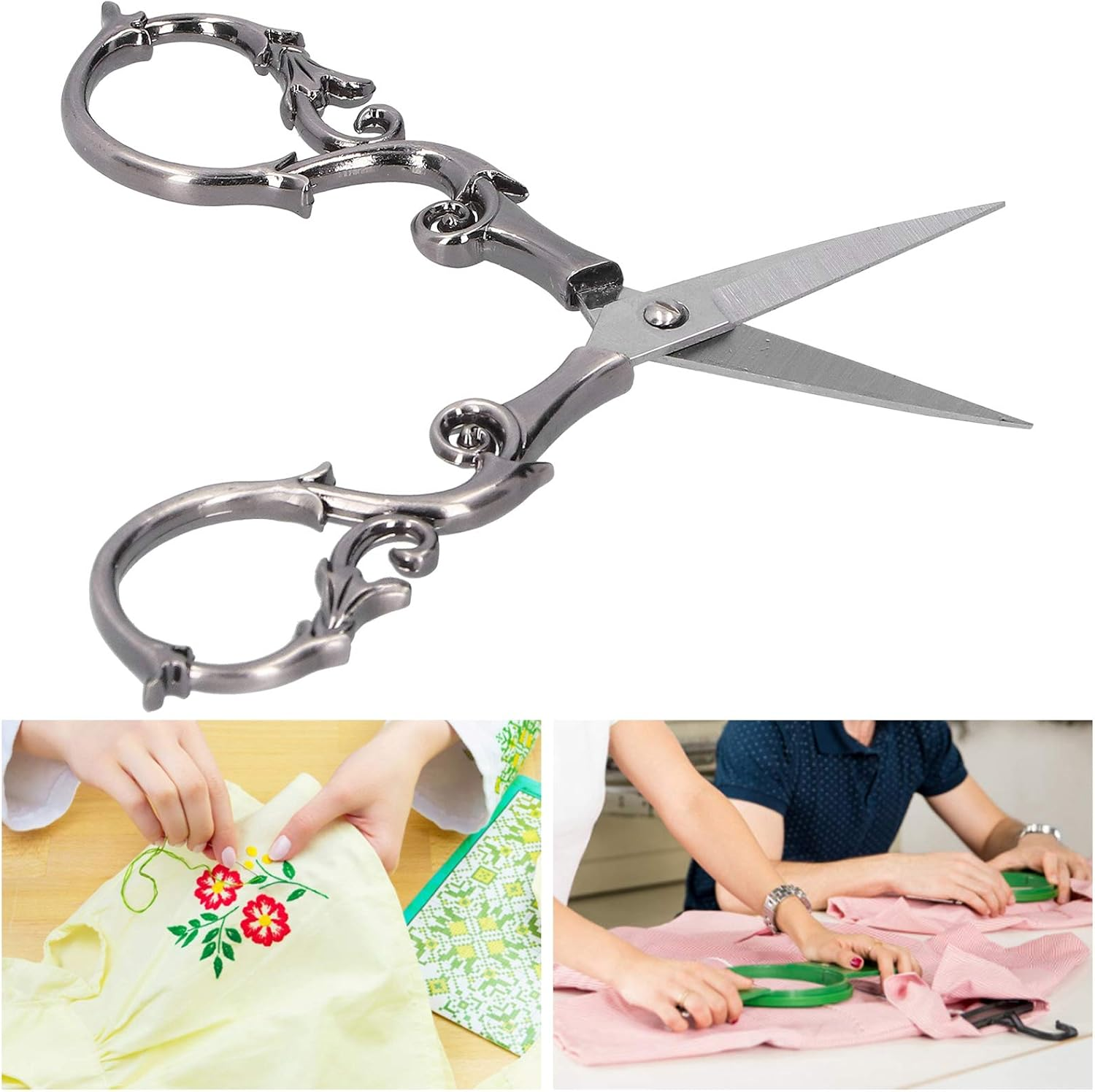 Retro Scissors, DIY Vintage Small Embroidery Cutting Tools, Can Be Used in Embroidery, Sewing, Eyebrow Shaping (Gray Silver) image number 1