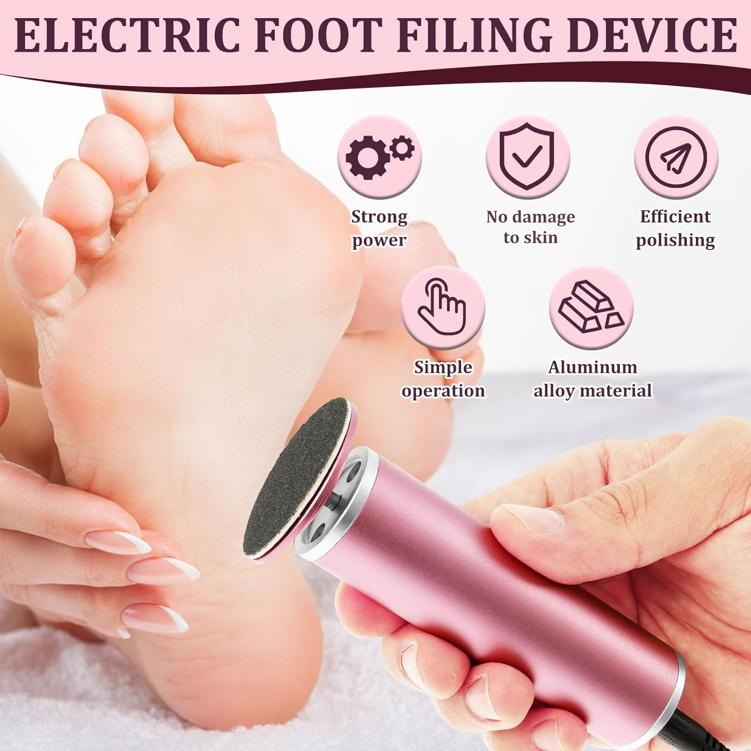 Aluminium Alloy 2 in 1 Electric Callus Remover, Adjustable Speed Foot Grinder with Ergonomic Handle Labor Saving for Body image number 6