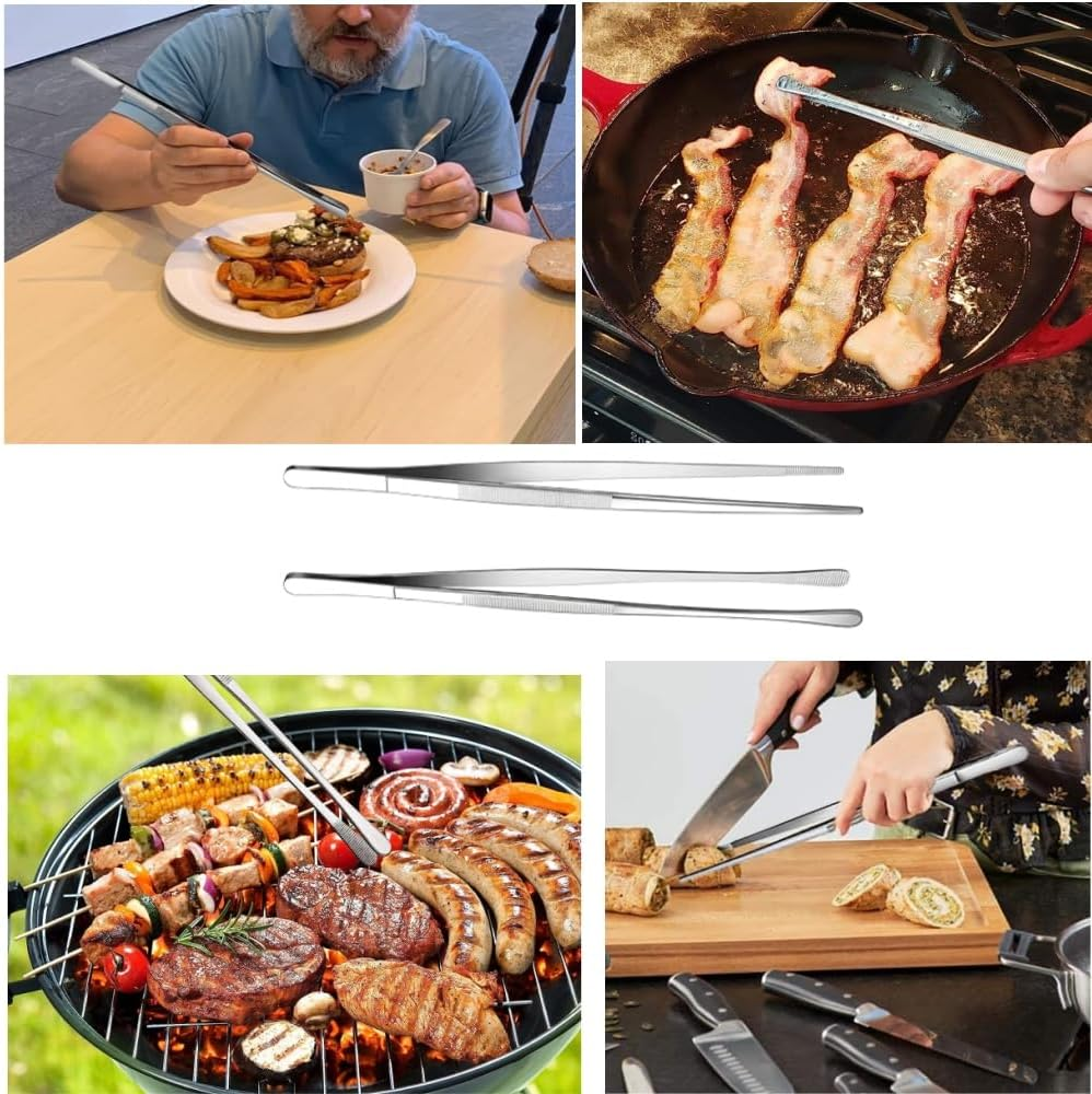 Loopunk 6 Pcs Cooking Tweezer Tongs, Stainless Steel Kitchen Tweezer Set, Professional Chef Tweezers for Cooking, Repairing, Sea Food, BBQ, Multi-Use(12'' and 6.3") image number 4