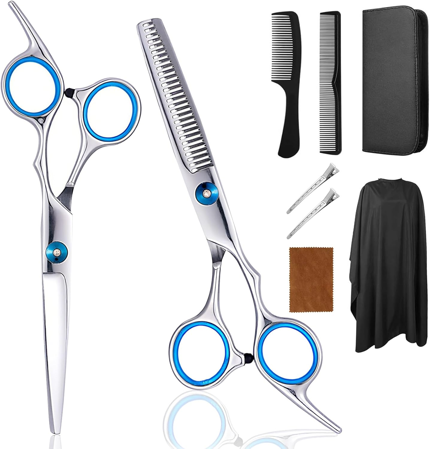Vivva Hair Cutting Scissors Kits, 9Pcs Stainless Steel Hairdressing Shears Set Professional Thinning Scissors for Barber/Salon/Home/Men/Women/Kids/Adults Shear Sets (Black&Gold)