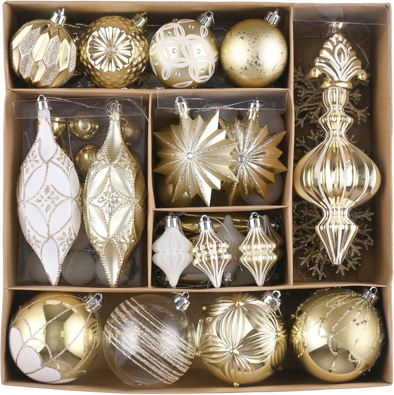 Valery Madelyn Christmas Tree Ornaments Set for Valentines, 80Ct White and Gold Shatterproof Christmas Tree Decorations Bulk, Luxury Hanging Ball Ornaments for Xmas Trees Holiday Wedding Decor