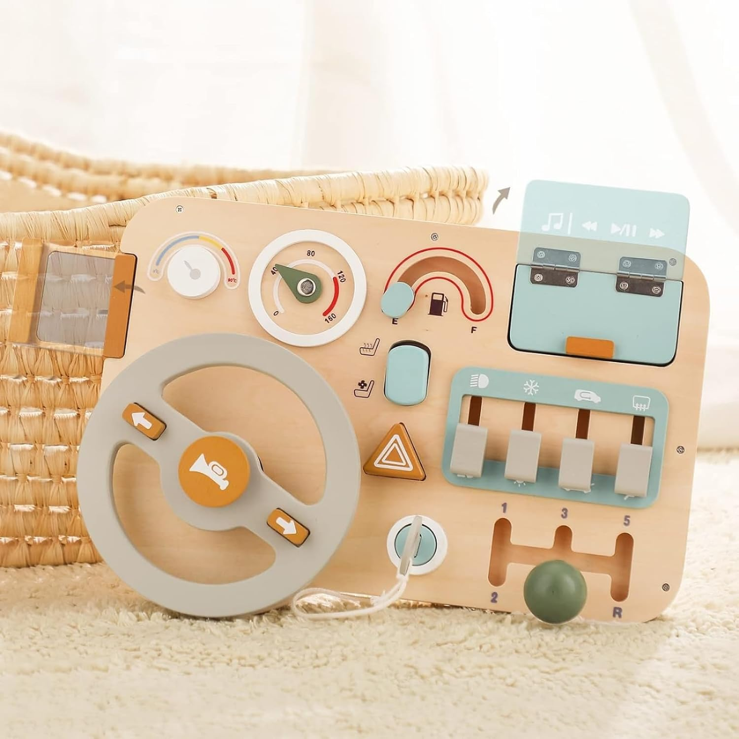 IEATFO Montessori Busy Board Wooden Sensory Toys Steering Wheel for Toddlers, Car Driving Toddler Busy Board Wooden Sensory Toys for Kids 3+ Years Old Preschool Learning Toy with Fine Motor Skills image number 6