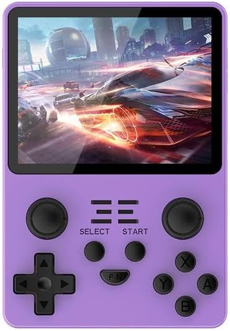 Powkiddy RGB20S Handheld Arcade Game Console, 3.5 Inch Retro Video Game Console with 64G Card & 15000 Games, Open Source Game Player, Gift for Children (64G, Purple)