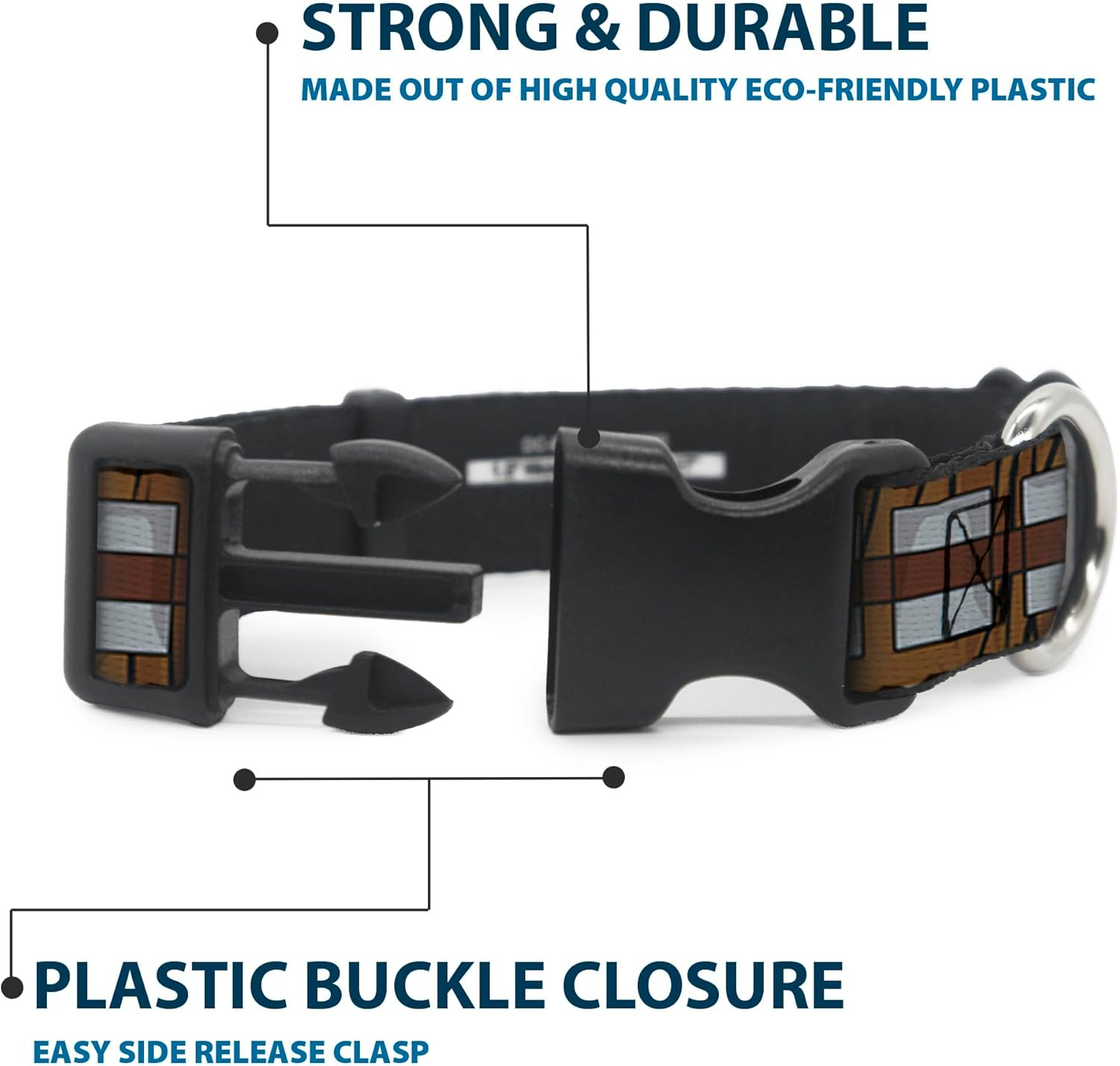 Dog Collar Plastic Clip Star Wars Chewbacca Bandolier Bounding Browns Gray 9 to 15 Inches 0.5 Inch Wide