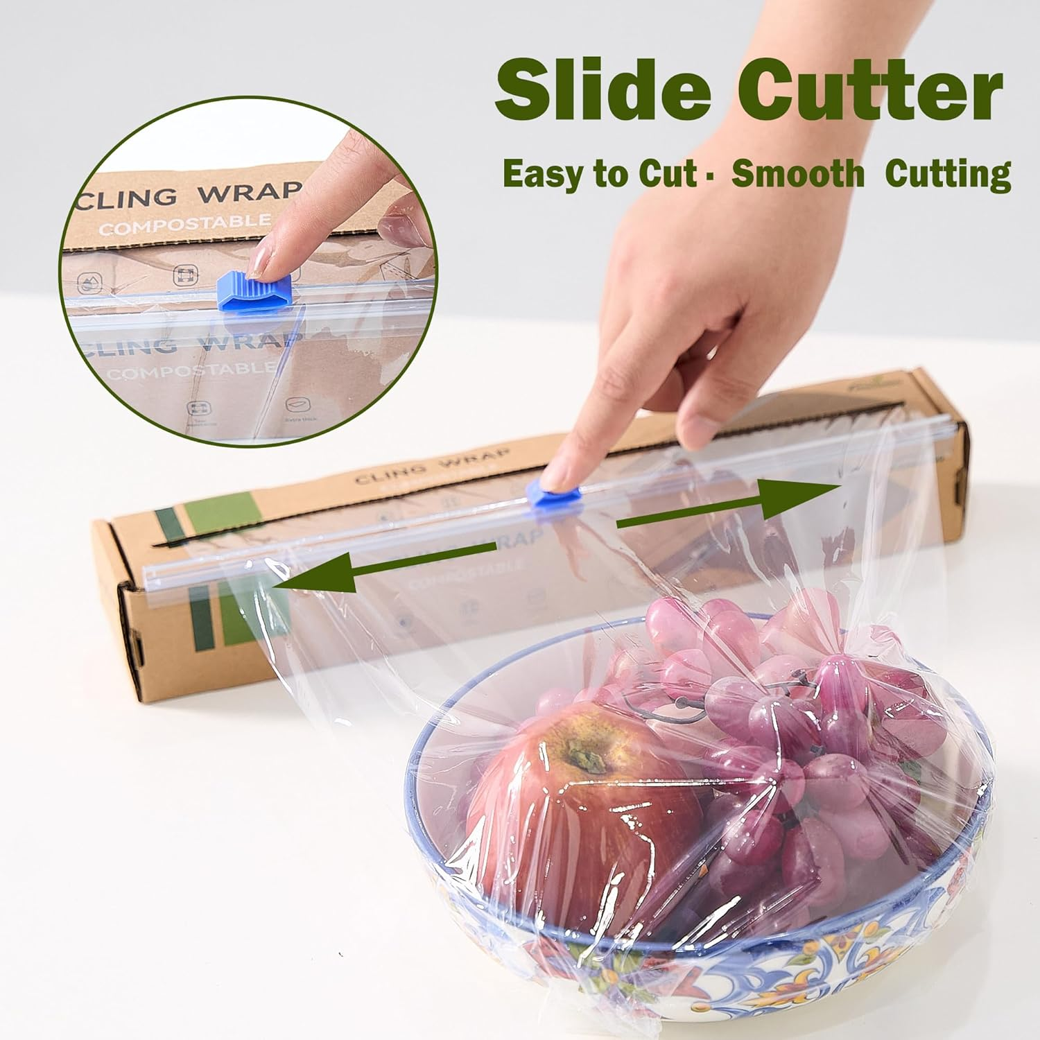 Cling Wrap Compostable Food Wrap Film with Slide Cutter 30Cm Wide 61M Long for Kitchen ASTM 6400 Certified Clear image number 2