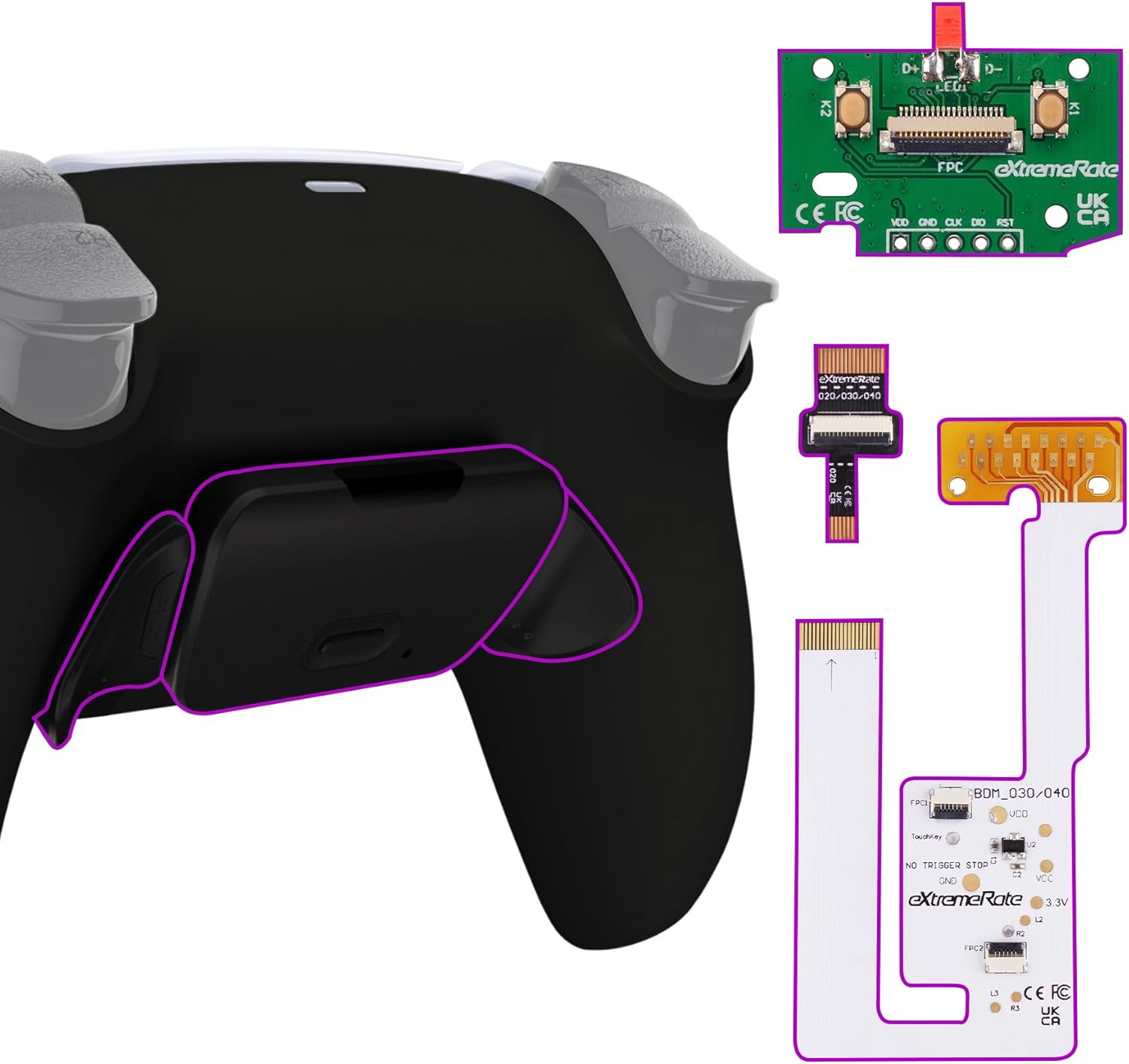 Extremerate Black Back Paddles Programable Rise V3 Remap Kit for PS5 Controller BDM-030 040 050, Upgrade Board Redesigned Bottom Shell Back Buttons Attachment for PS5 Controller - NO Controller