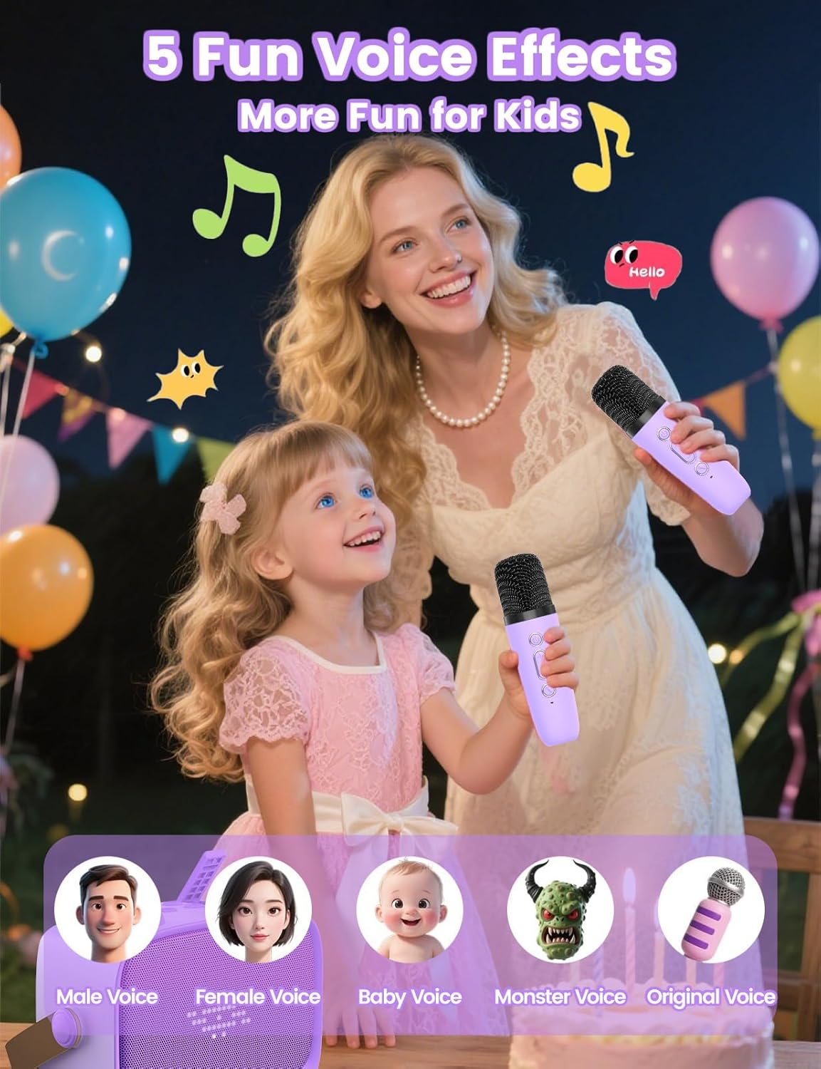 ZONEY Mini Karaoke Machine for Kids, Portable Bluetooth Karaoke Speaker with 2 Wilreless Microphones with LED Lights, Birthday Kids Toys Gifts for Girls Boys 4, 5, 6, 7, 8, 9, 10 +Year Old, Purple