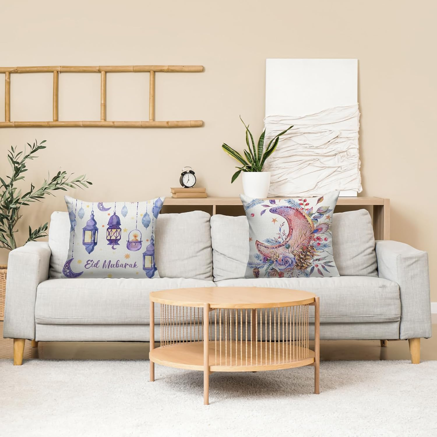 FARMNALL Linen Ramadan Mubarak Pillow Covers 18X18 Set of 4 Mosque Lantern Islamic Mubarak Pillow Case Decorations Bed Couch Sofa Car Chair Pillow image number 2