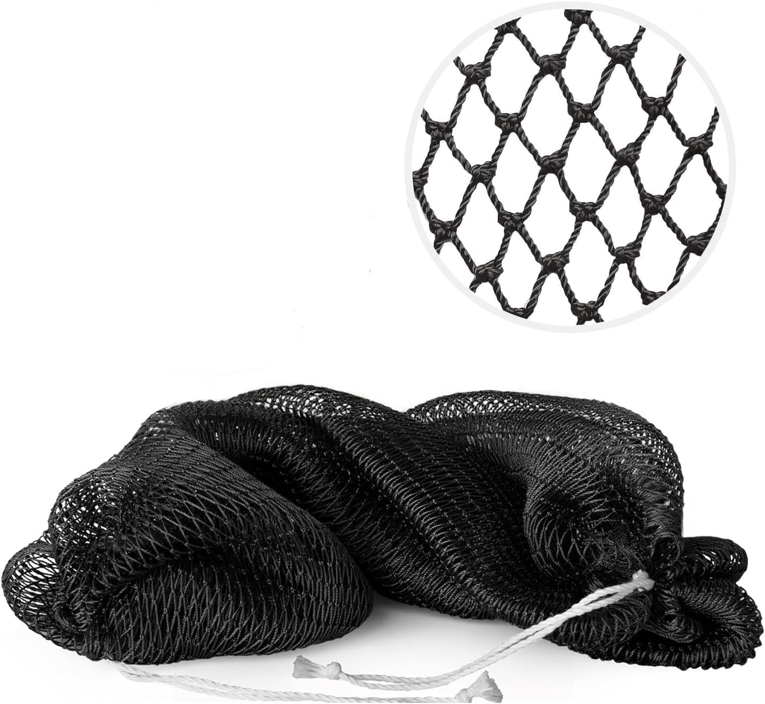 Authentic African Net Sponge with Drawstring, Extra Large Exfoliating Bath Sponge, Long Stretch Mesh Loofah for Shower Back Scrubber Washcloth (Black)