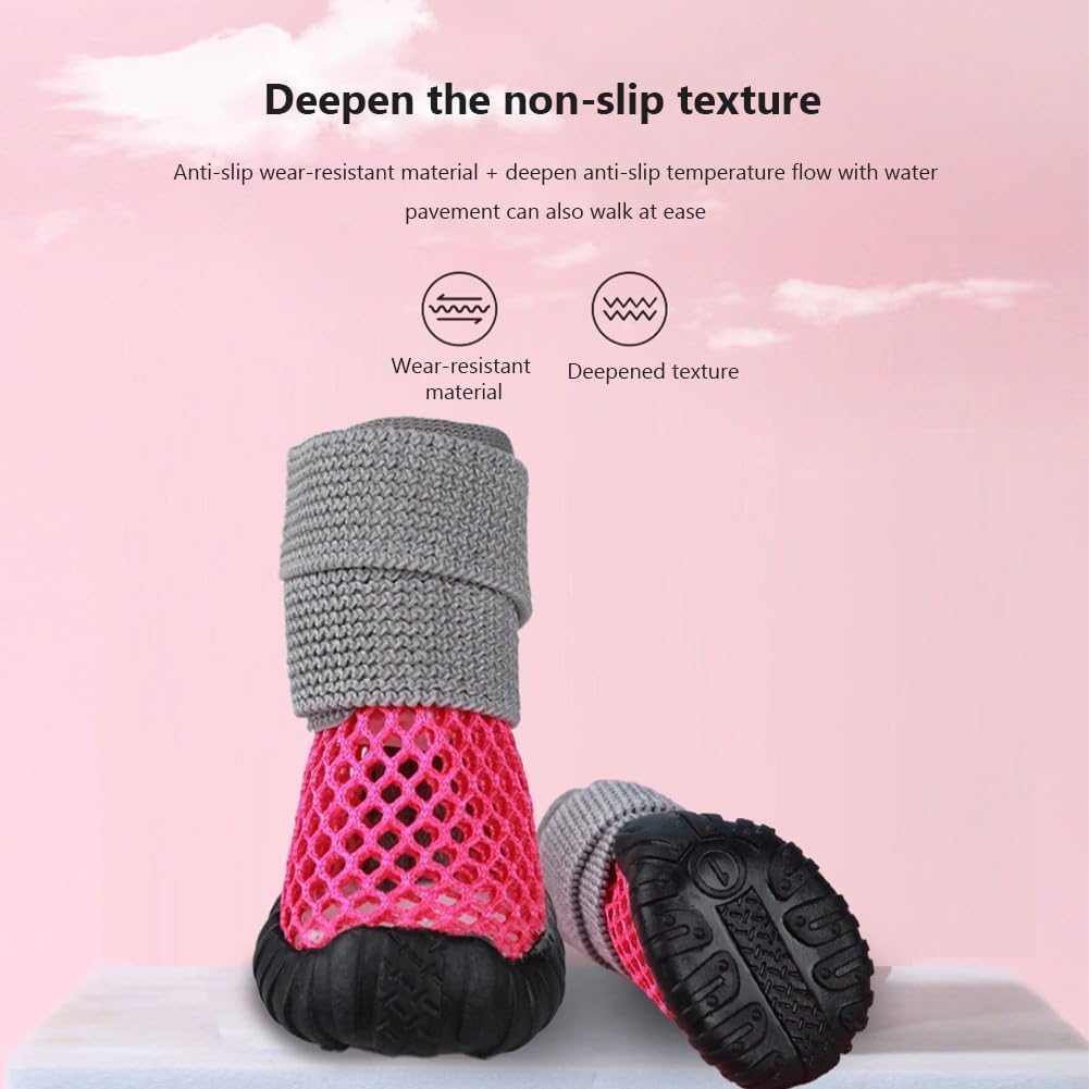 4Pcs Dog Shoes Breathable Mesh Boots Shoes, Dog Boots for Dogs Non-Slip Dog Boots for Small Dogs, Anti-Slip Cats Puppy Comfortable Booties (Rose Red, 5#) image number 2