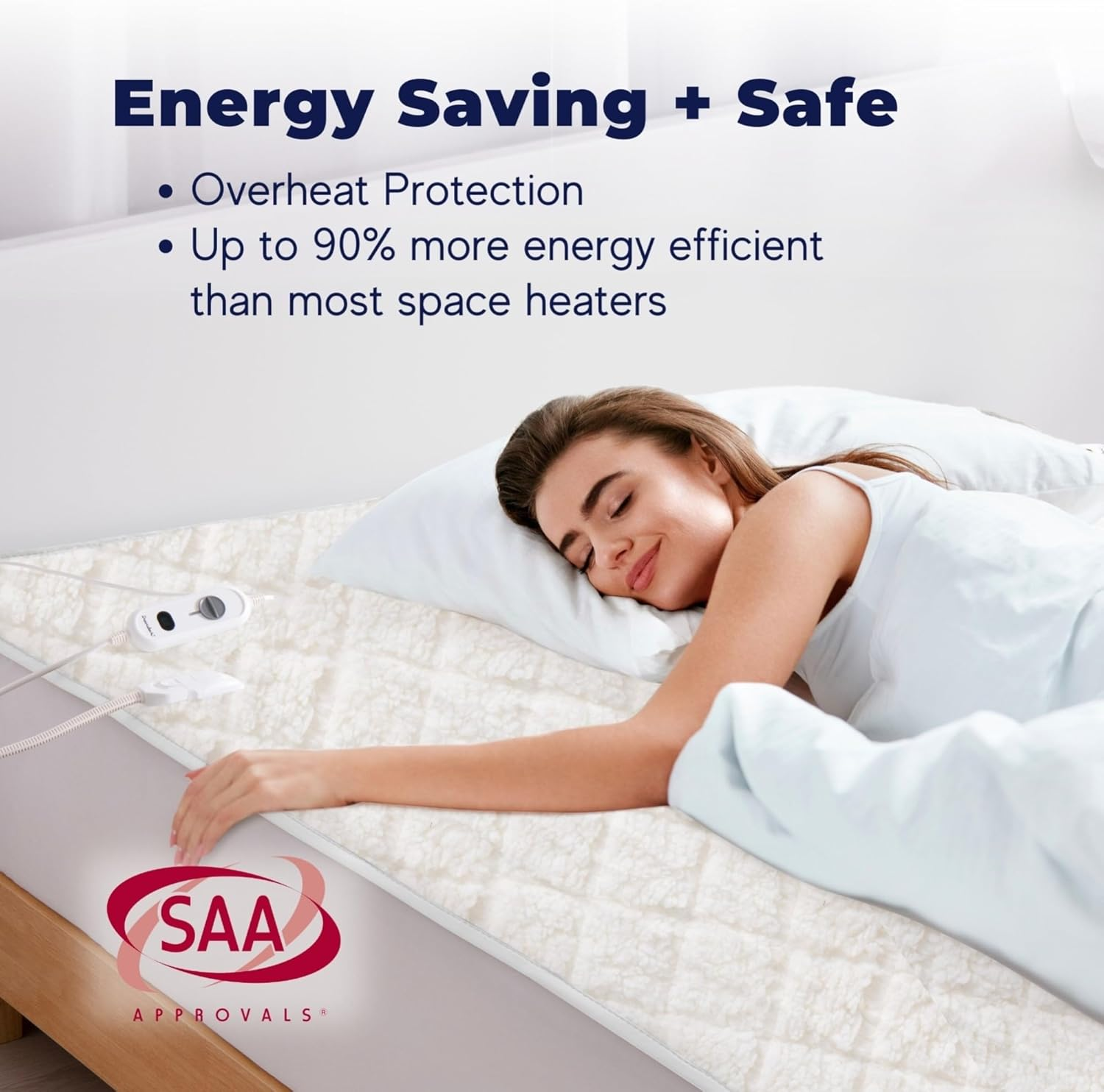 Dreamaker Quilted Sherpa Fleece 420GSM Fitted Electric Blanket, Safety Overheat Protection, 3 Heat Setting, Fast Heating, Machine Washable White Single Bed image number 5