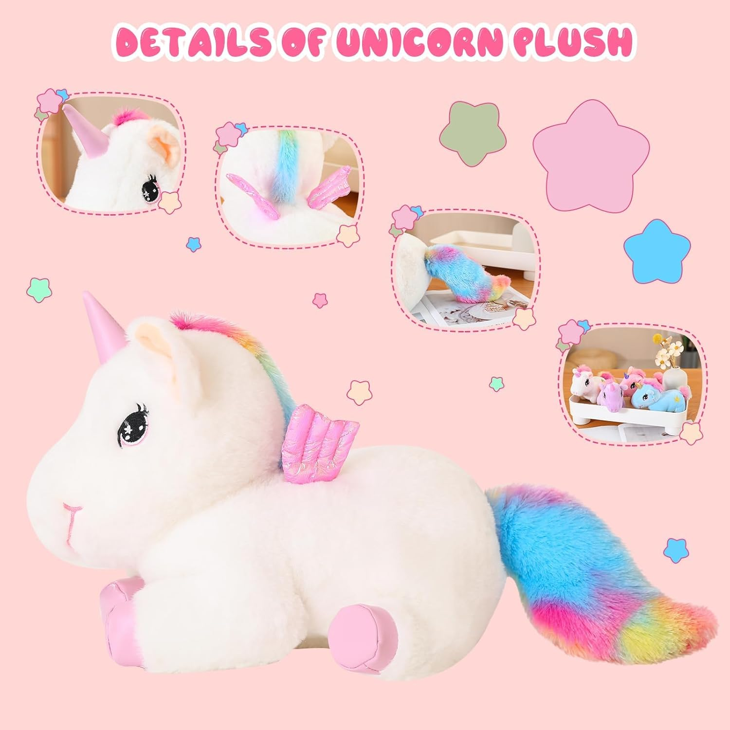 SQEQE Stuffed Animals Cute Unicorn with 4 Babies in Tummy, Rainbow Flying Unicorns Plush Pillow Toys with Wings, Christmas & Birthday Present for Kids image number 2