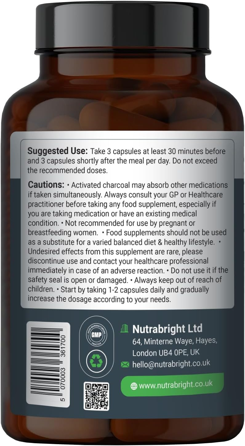 Activated Charcoal Capsules 2000Mg &ndash; 200 High Strength Capsules - 100% Pure Charcoal from Coconut Shells | No Added Filler and Blinder | GMO Free by Nutrabright image number 2