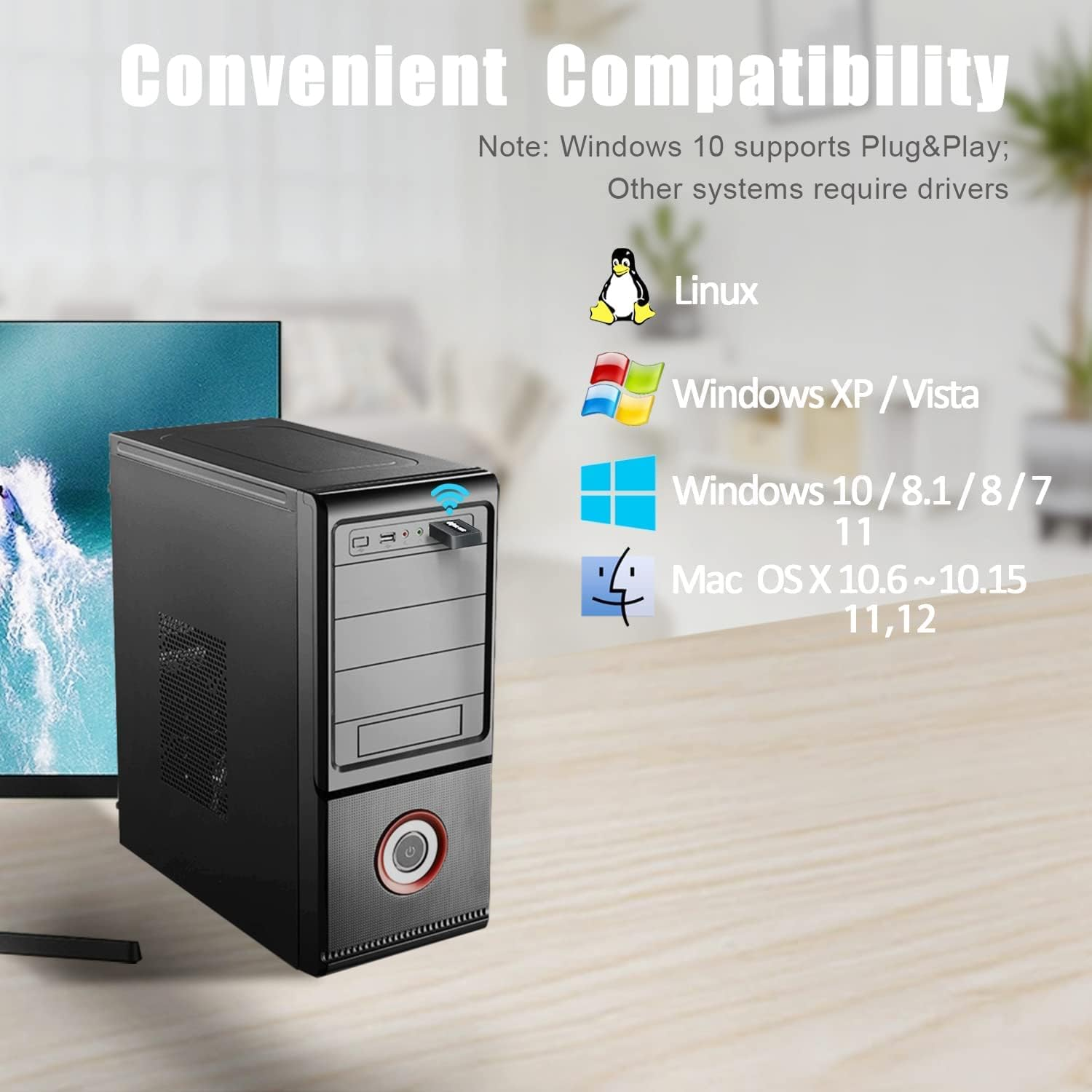 USB 3.0 Wifi Adapter Ac1300Mbps for Pc,Dual Band Network Adapter with 5Ghz/2.4Ghz High Gain Antenna,For Laptop Desktop Windows 11/10/ 8/7 Mac 10.7 to 10.15 (Mini Wifi Adapter) - Mini Wifi Adapter image number 5