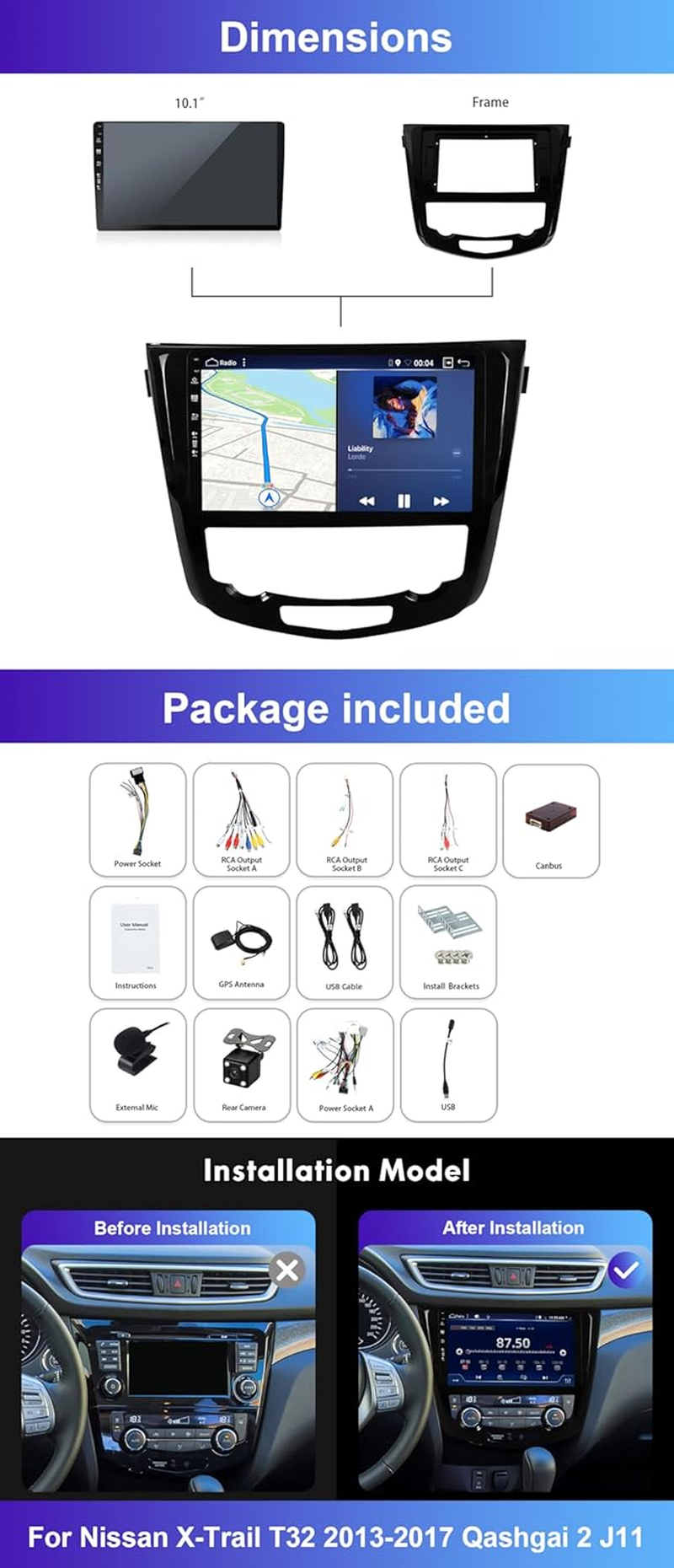MISONDA 10" IPS Double Din Android 14 for Nissan X-Trail/T32/Qashqai/J11/T31/J10 2013-2017 Car Stereo GPS Navi Head Unit SWC USB DAB FM AM Wifi 4G+64G image number 1