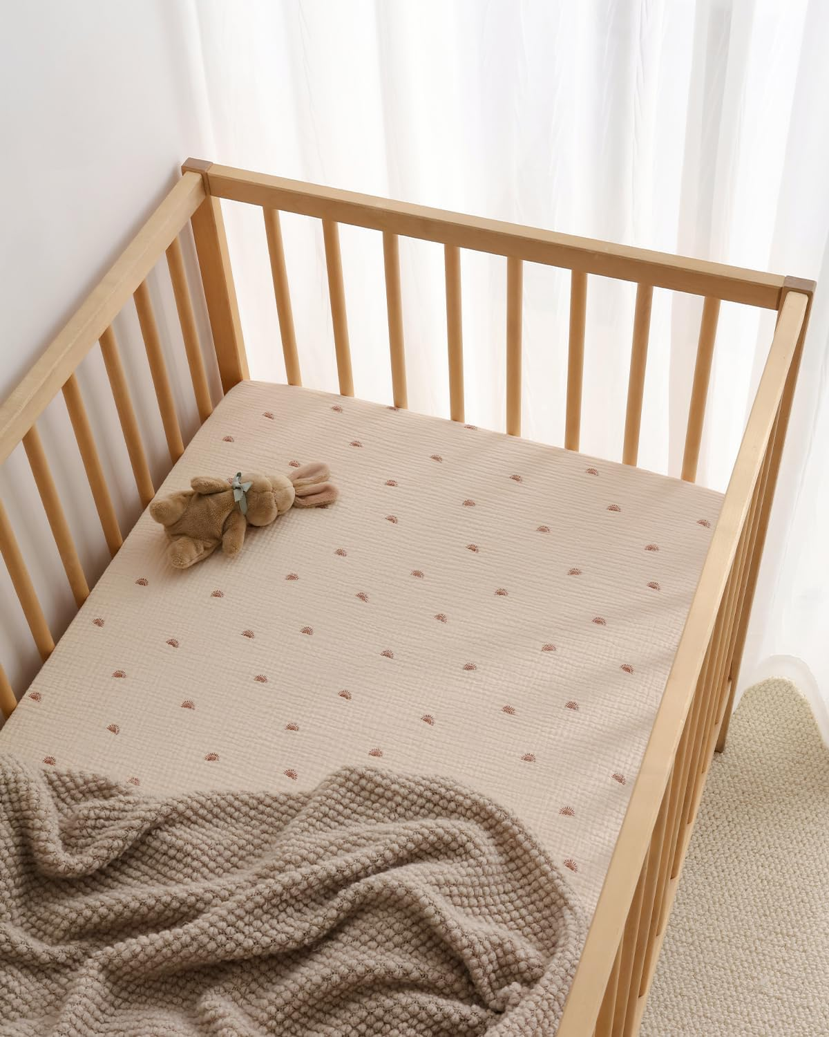 Blissful Diary Muslin Crib Sheets for Girls and Boys, 100% Cotton Boho Neutral Fitted Baby Sheet Standard Mattress & Toddler Bed (52''X28''), Soft Breathable 2 Pack (Sunshine&Brown) image number 2