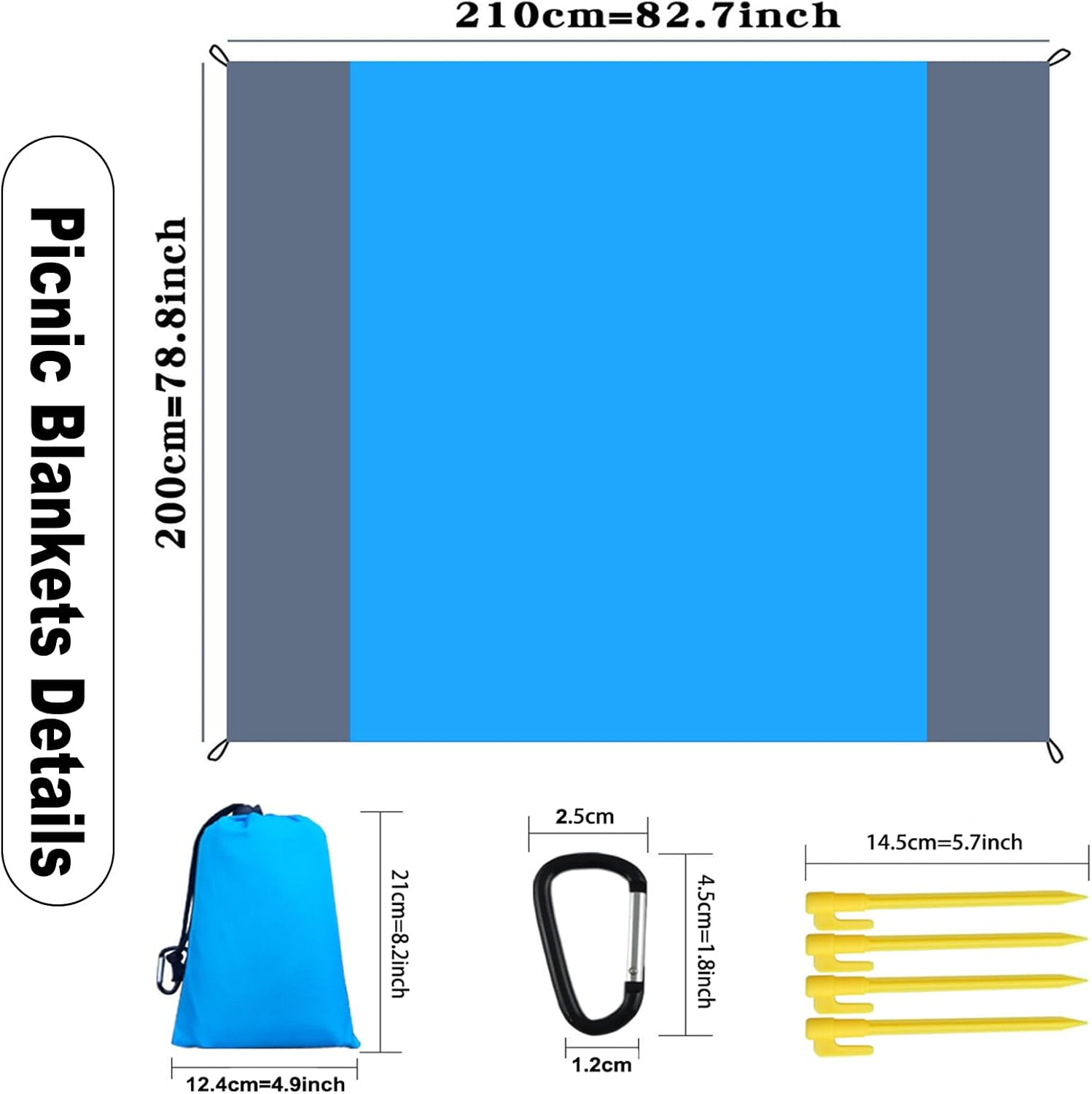 Meagtlva Extra Large Beach Blanket,Waterproof Sandfree Beach Mat,210 * 200Cm Picnic Blankets with 4 Stakes & 4 Corner Pockets,Large Picnic Mat for Travel Camping Hiking image number 5