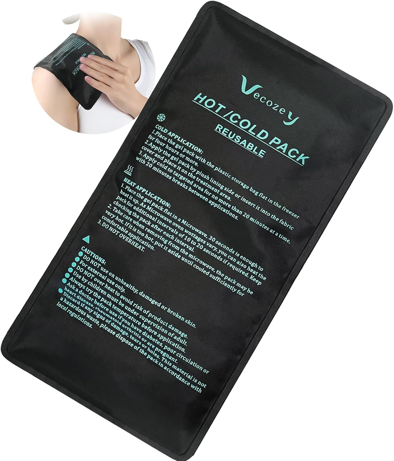Vecozey Ice Pack for Injury Reusable, Hot and Cold Pack for Multiple Body Areas, Flexible & Long-Lasting for Shoulder, Back, Knee, Ankle, Elbow, Soft Plush & Nylon Cover, 28 X 13 Cm image number 2