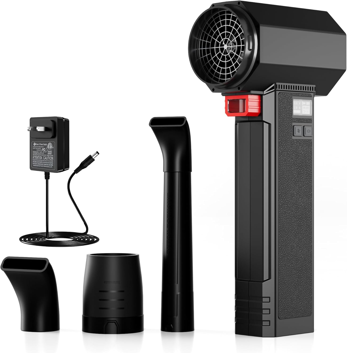 XOOPON Super Car Dryer Air Blower Turbo Fan,Instantaneous Thrust 1.4KG,4 Speeds Control,4000Mah Rechargeable Cordless Electric Leaf Blower,Powerful 64MM Turbo Fan with 3 Nozzles for Patio Cleaning image number 2