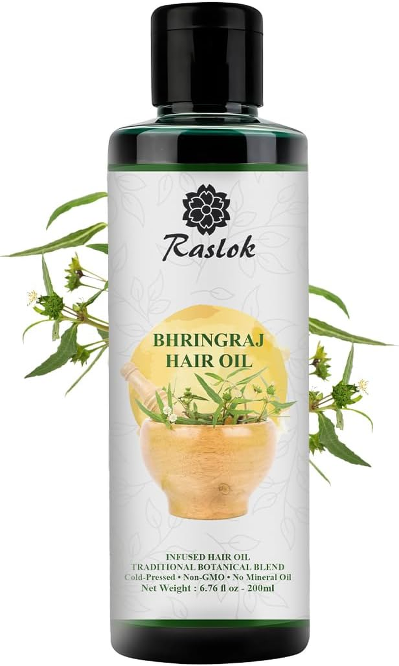 Raslok Bhringraj Hair Oil 6.76 Fl Oz &ndash;200Ml | Ayurvedic Botanical Blend with Amla, Neem, Hibiscus & Brahmi | Cold-Pressed | Non-Gmo | No Mineral Oil | Made in India image number 3