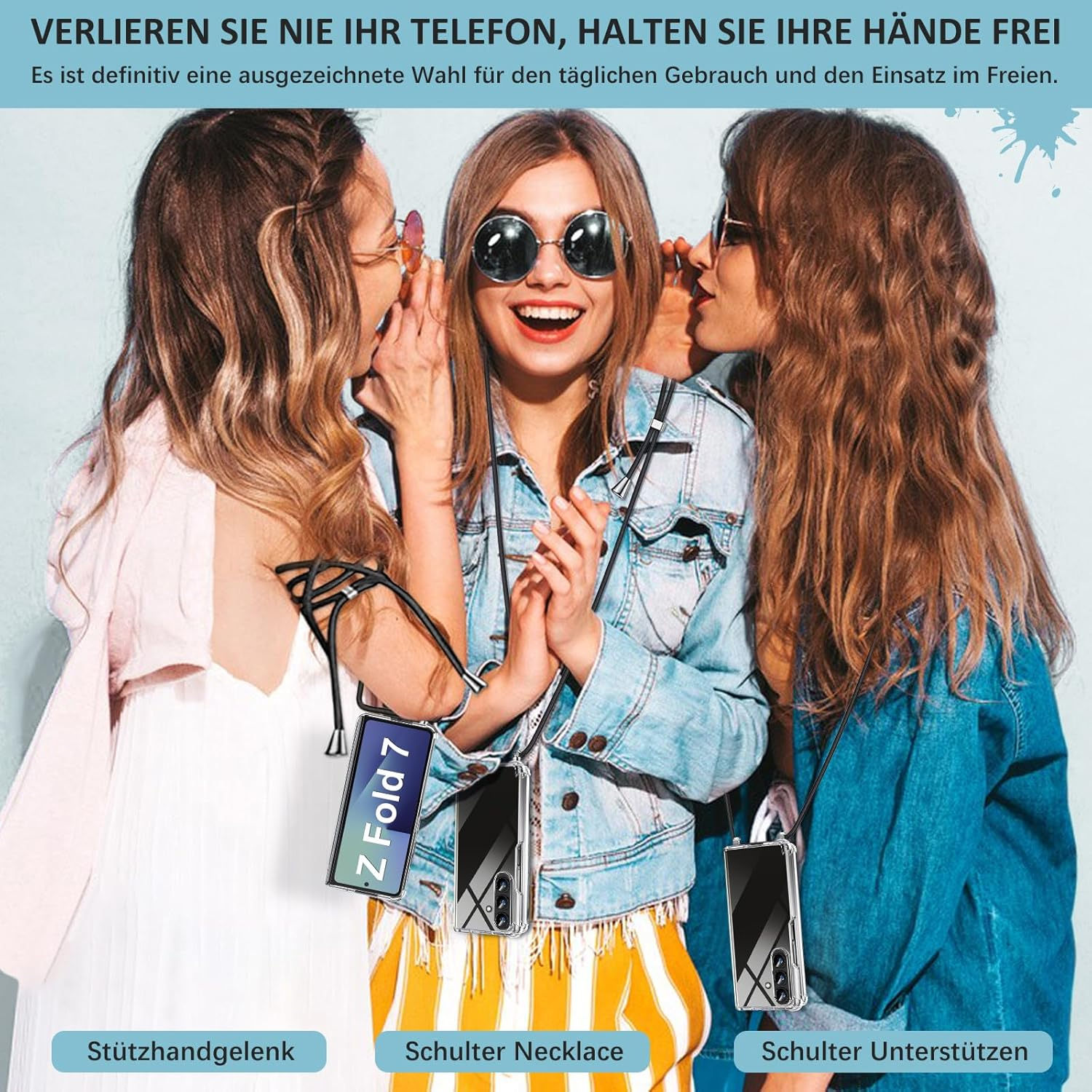 Mobile Phone Chain Case for Samsung Galaxy Z Fold 7, Case with Strap, Transparent Necklace Mobile Phone Case Z Fold 7 with Chain Cord Shoulder Ultra Thin Transparent Protective Case for Samsung Z Fold - Black image number 2