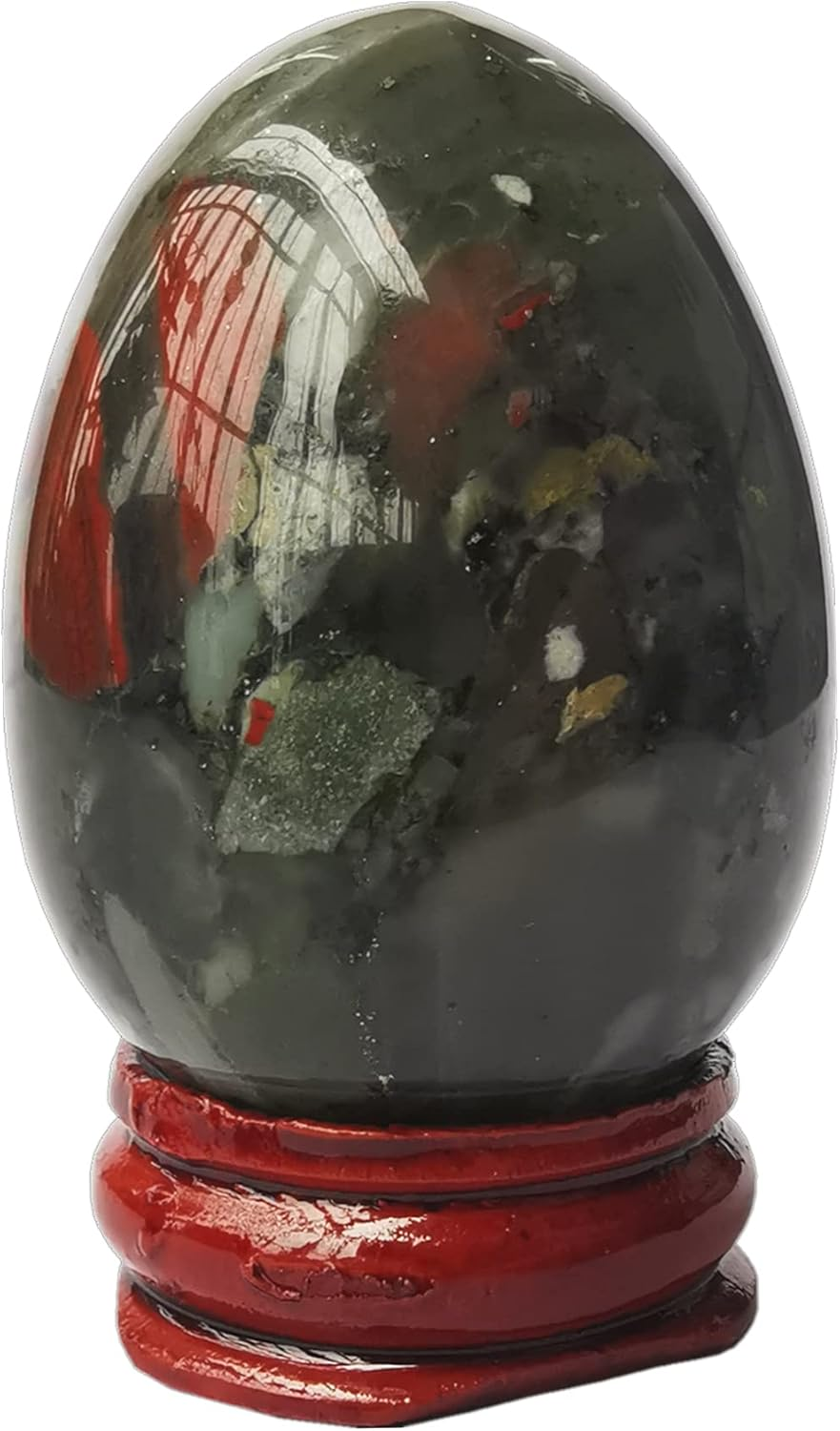 Natural African Bloodstone Egg-Shape Meditation Chakra and Home Decor Balancing Gemstone and Crystals Figurines Kit,1.96"X 1.37"Reiki Healers and Yoga Practioner,With Wooden Stand