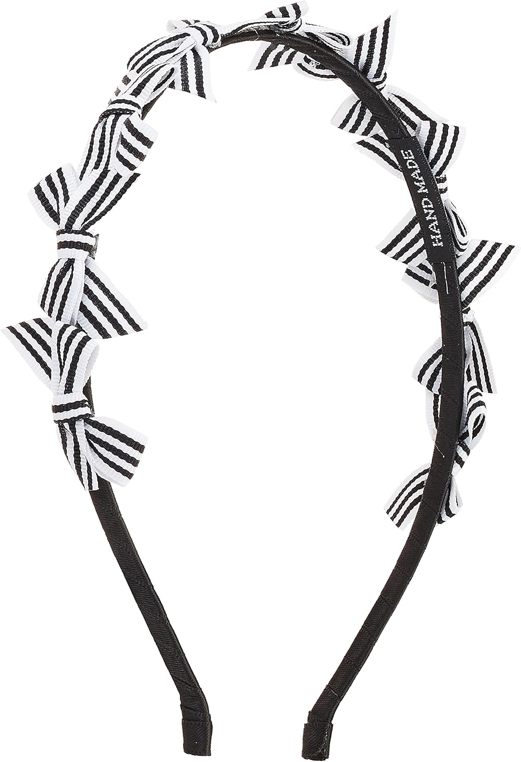 Laura 58252201-WHT Girls' Ribbon, Preppy Striped Headband with One Ribbon Motif Size: 1.4 Inches (3.5 Cm) Diameter, White, リボン1つのモチーフ大きさ:直径3.5Cm