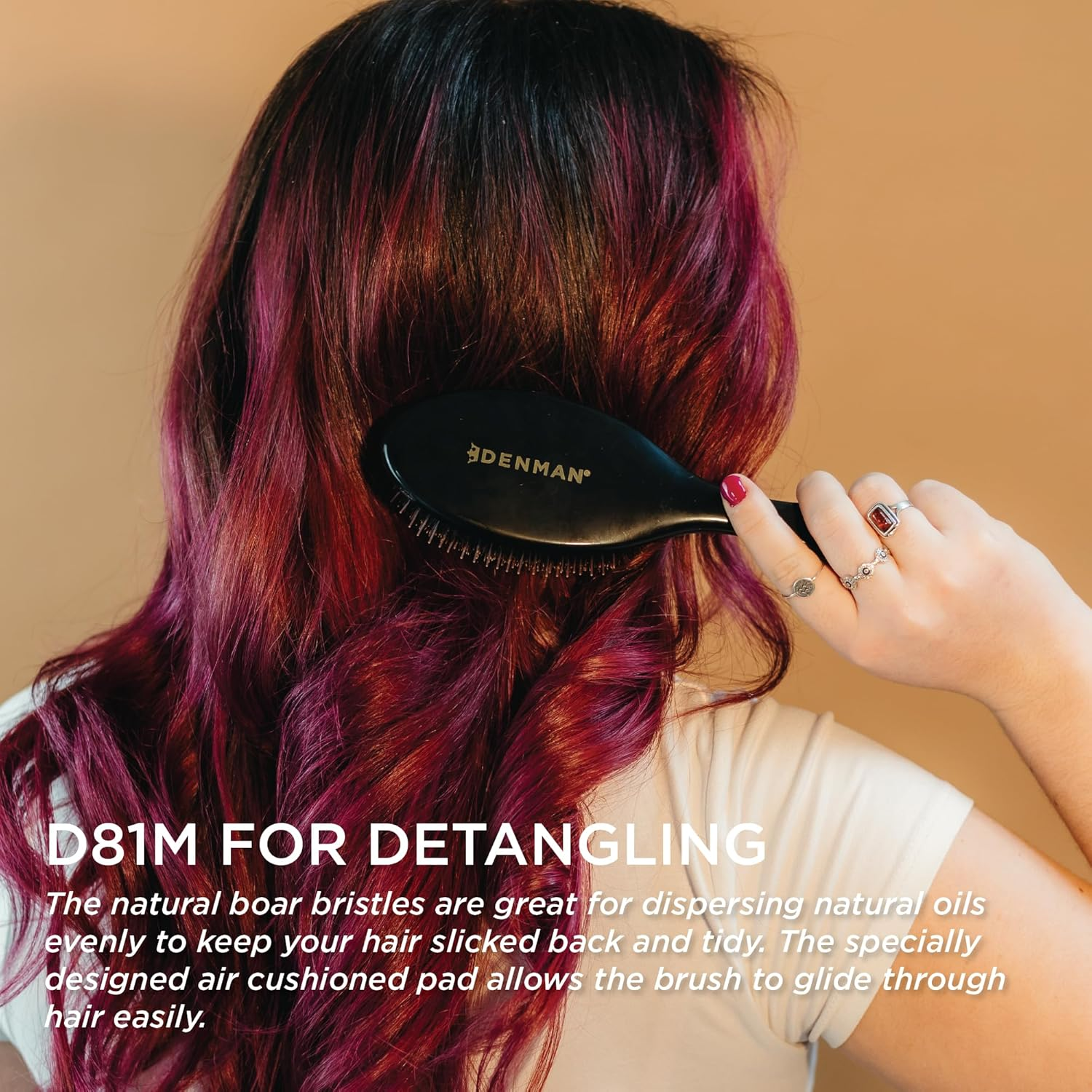 Denman D81M Natural Bristle Nylon Quill Medium Black Brush image number 5