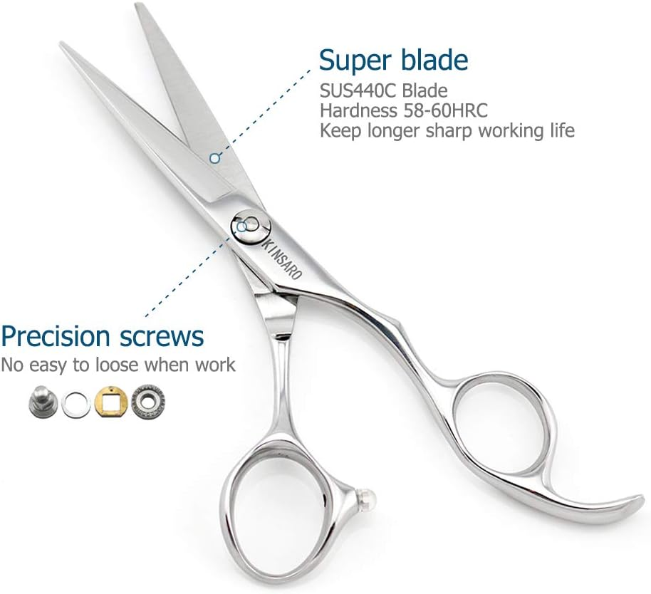 5.5" Barber Scissors Hair Scissors Professional Hair Shears Cutting Shears 440C Hair Cutting Scissors Barber Shears Haircut Scissors Silvery Convex Blades Kinsaro image number 2
