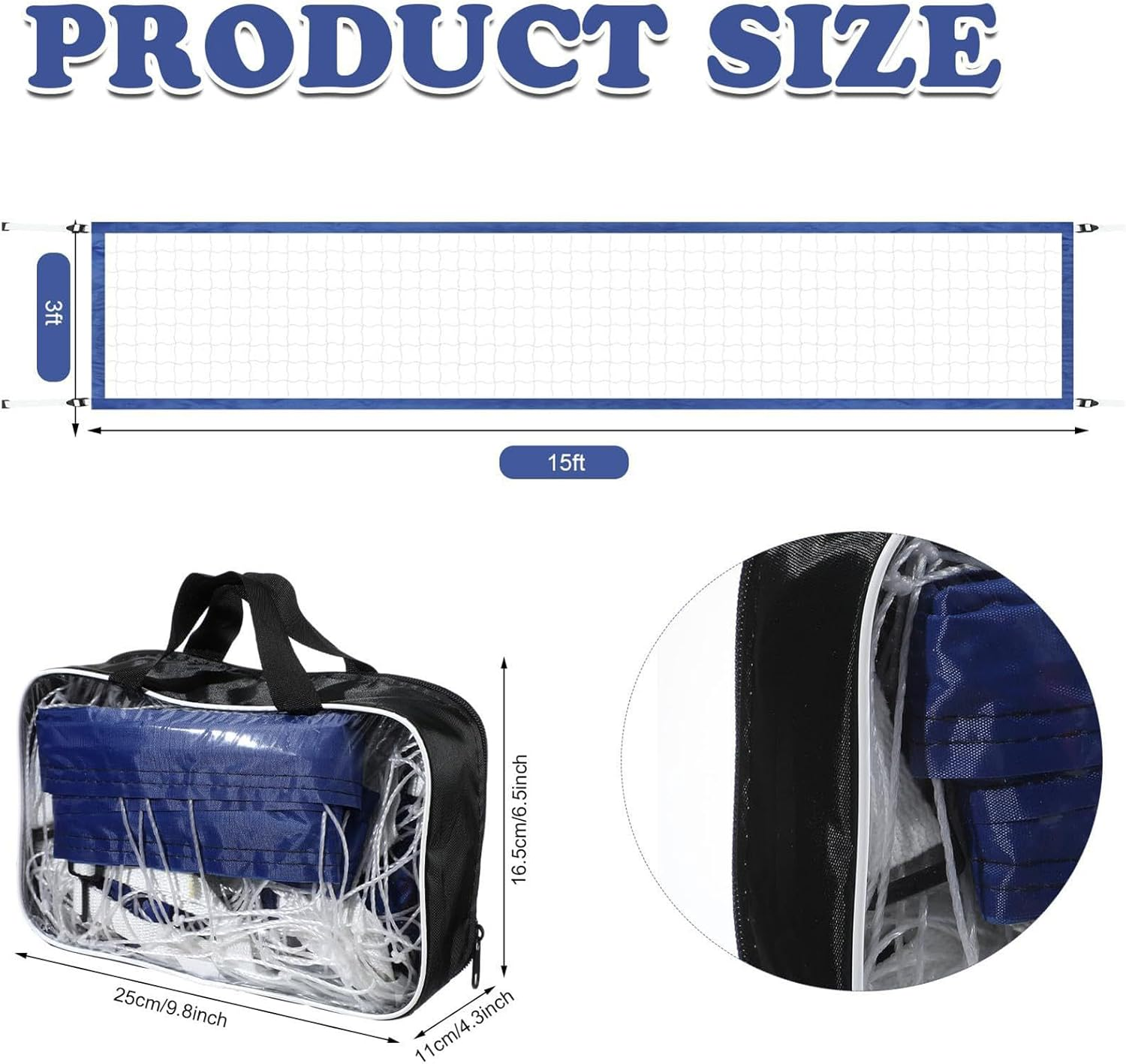 Water Volleyball Net,Portable 15 X 3FT Volleyball Net | Heavy Duty Swimming Pool Supplies Replacement Sports Accessories for Water Game image number 3