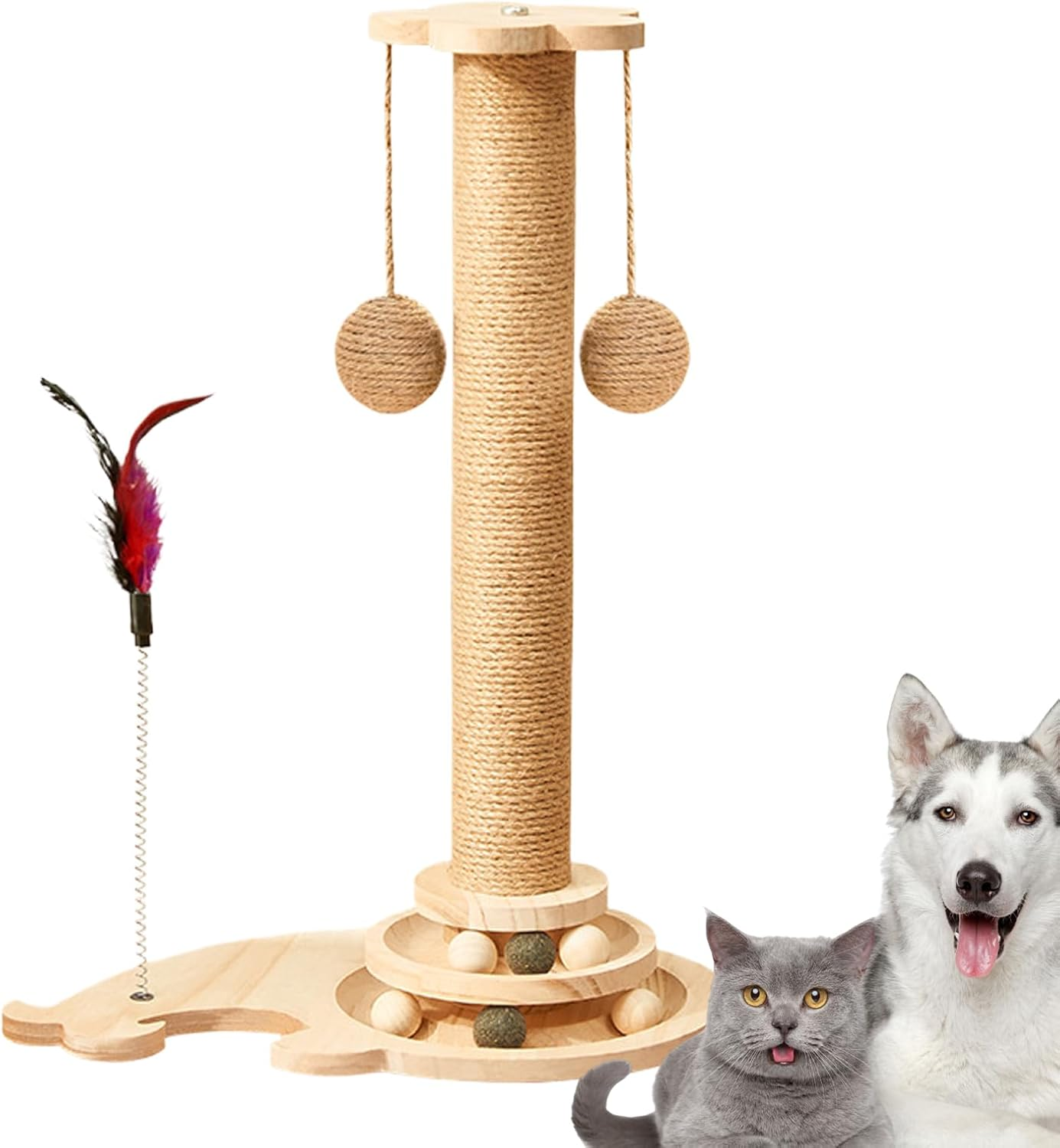 Cat Post Scratcher | Indoor Cat Puzzle Toy | Multifunctional Pet Teaser Toy for Physical Exercise, 4-In-1 Kitten Scratcher Post image number 4