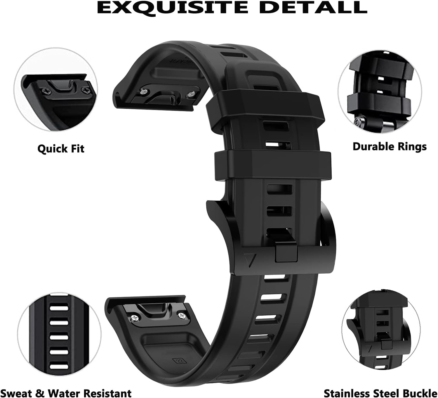 Replacement Strap Compatible with Garmin Fenix 6 Band, 22Mm Sport Bands for Fenix 7, Easy Fit Strap for Fenix 5, Soft Silicone Watch Bands for Fenix 7 Pro,Fenix 5 Plus,Forerunner 935/945 Etc. - Black