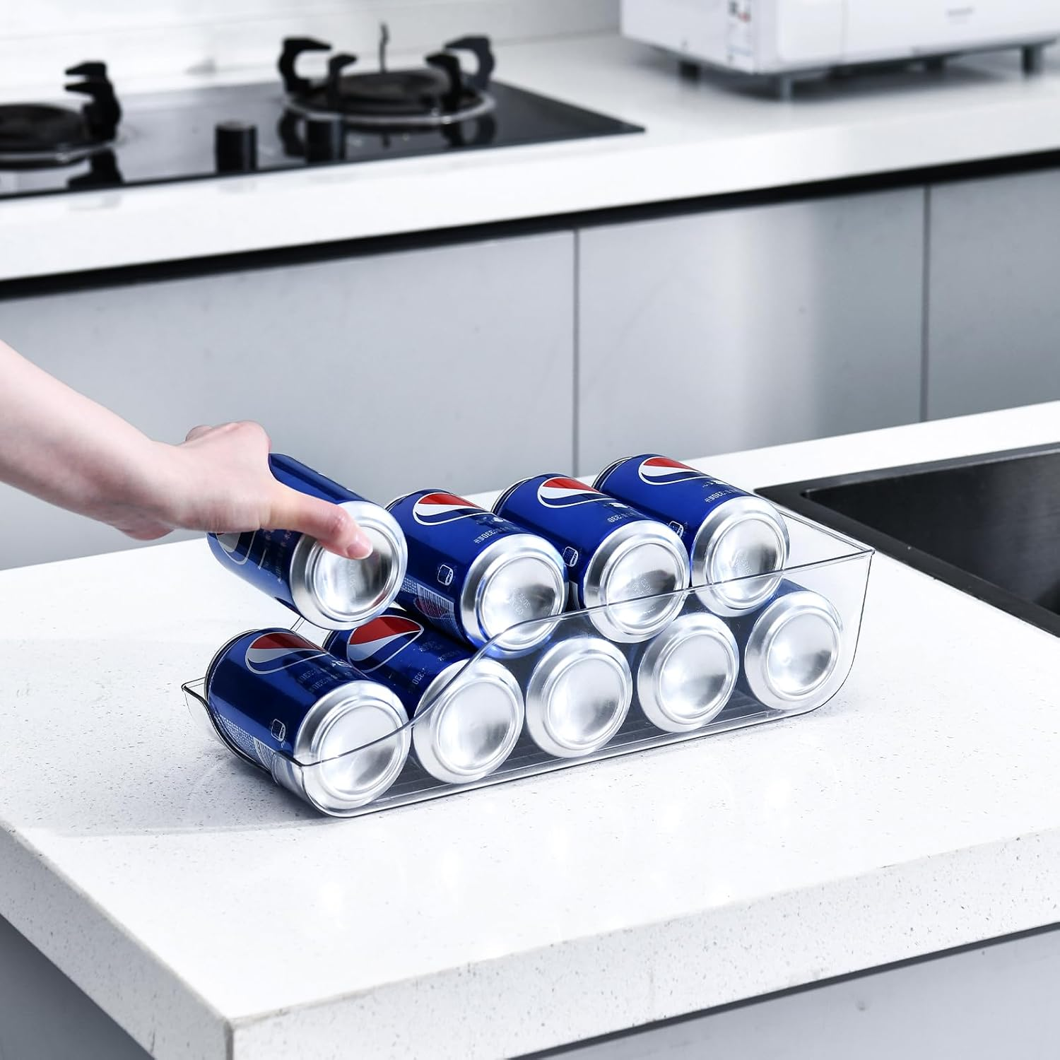 2 Pack Clear Soda Can Organizer for Refrigerator, Fridge Bins & Beverage Holders &ndash; Stackable Storage Containers for Cans, Bottles, and Pantry Organisation/Organizer image number 1