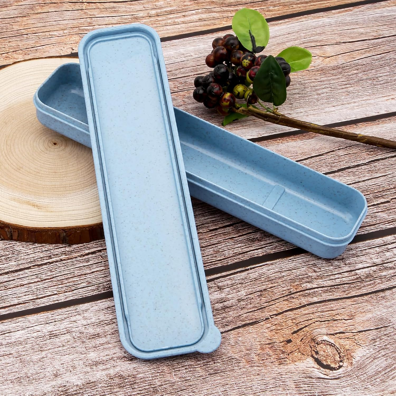 Origlam 1Pcs Reusable Utensils Wheat Straw Travel Cutlery Box, Portable Tableware Flatware Box for Picnic Camping (Pink)