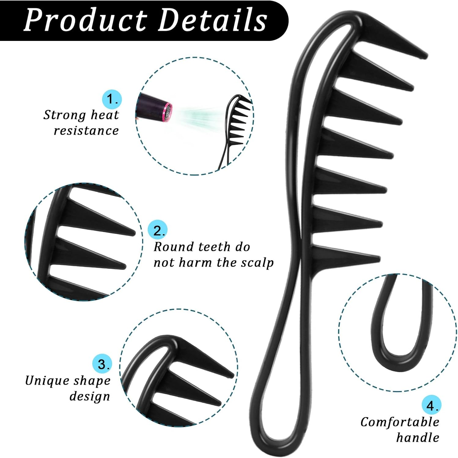 Pack of 2 Wide Tooth Combs, Black Curl Comb, Strands Comb, Wide Tooth Comb for Various Types of Hair, Hair Comb, Curling Comb for Home Salon, Hairdressing Comb image number 3