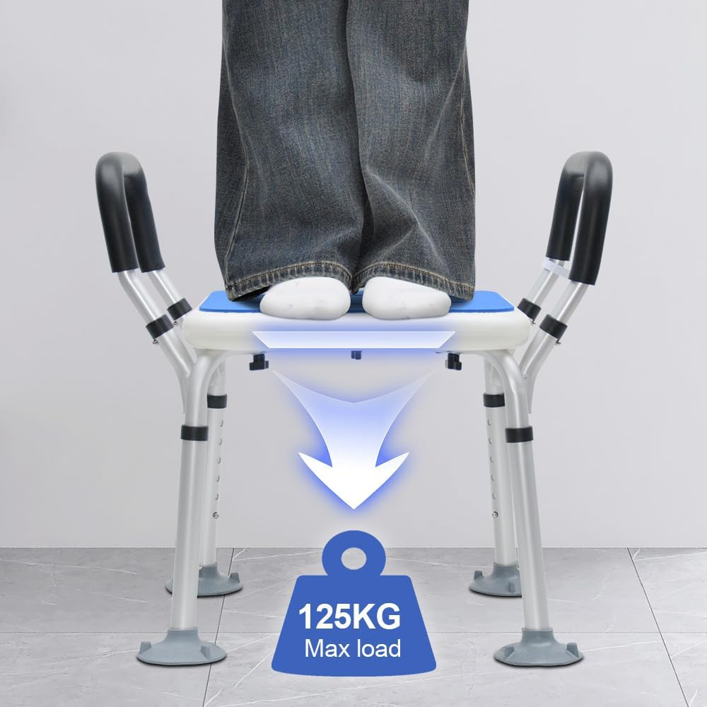 Alston Portable Shower Chair Non-Slip Bench Tub Seat 57-70Cm Height Adjustable Stool Max Load 125Kg with Removable Arms for Adults Elderly Disabled Safety image number 4