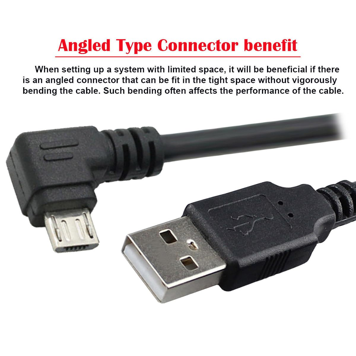 JSER Left Angled 90 Degree Micro USB 2.0 Type 5Pin to USB 2.0 Type-A Data Charge Cable 480Mbps Data for Phone Tablet Computer Camera (100Cm) image number 5